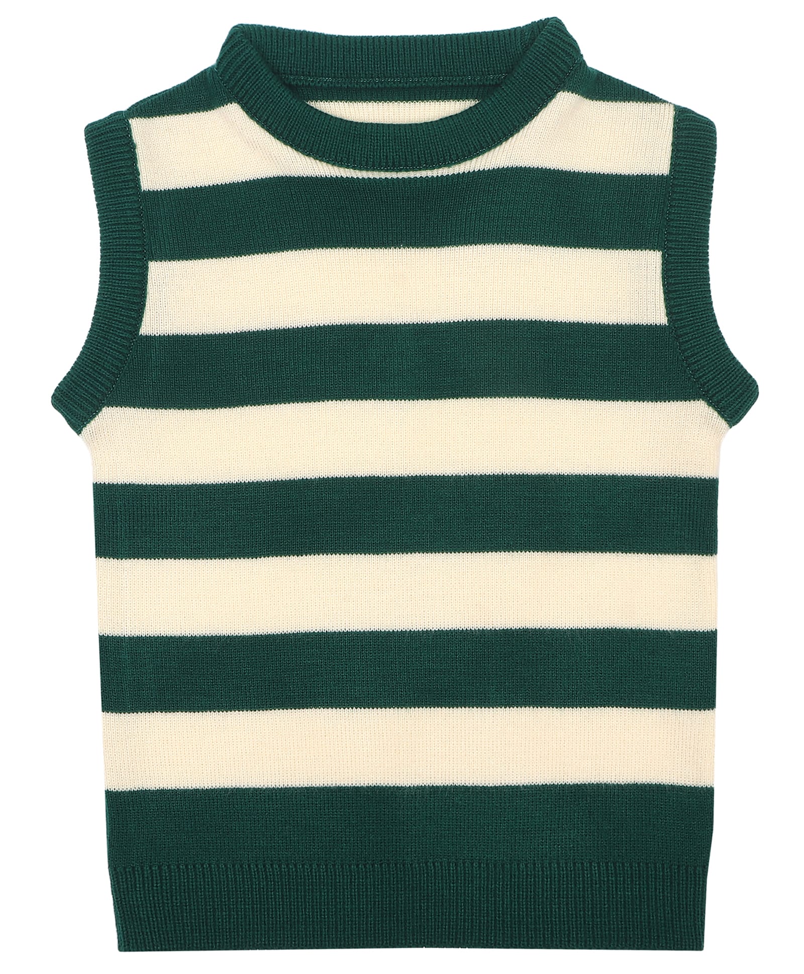 Elefantino Knit Sleeveless Striped Vest - Green & White-image-28