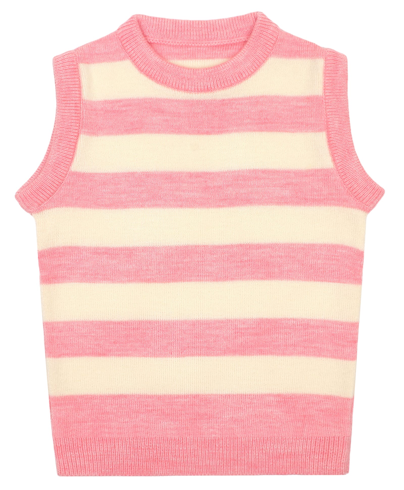 Elefantino Knit Sleeveless Striped Vest - Pink & White-image-24