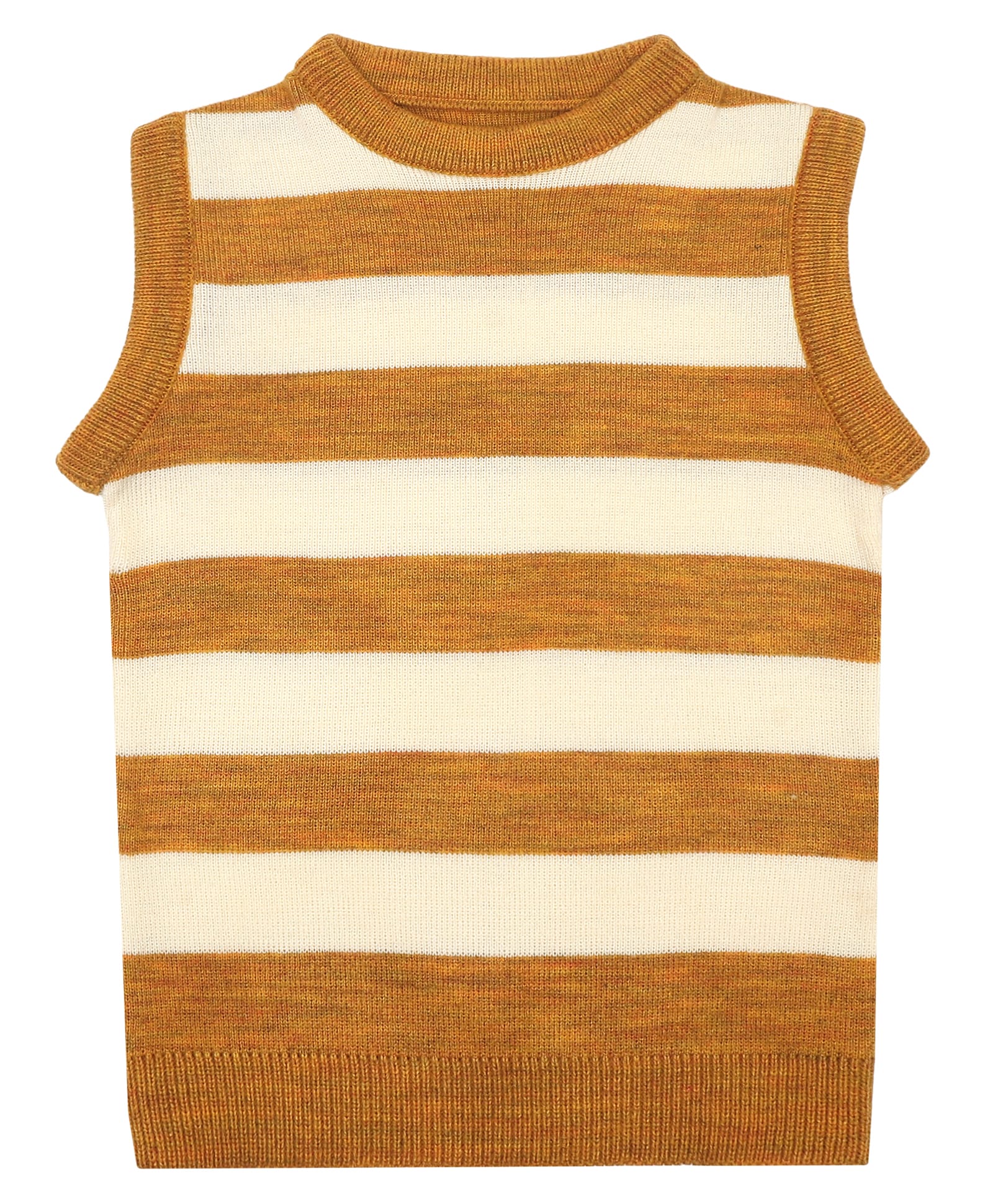Elefantino Knit Sleeveless Striped Vest - Mustard & White-image-14