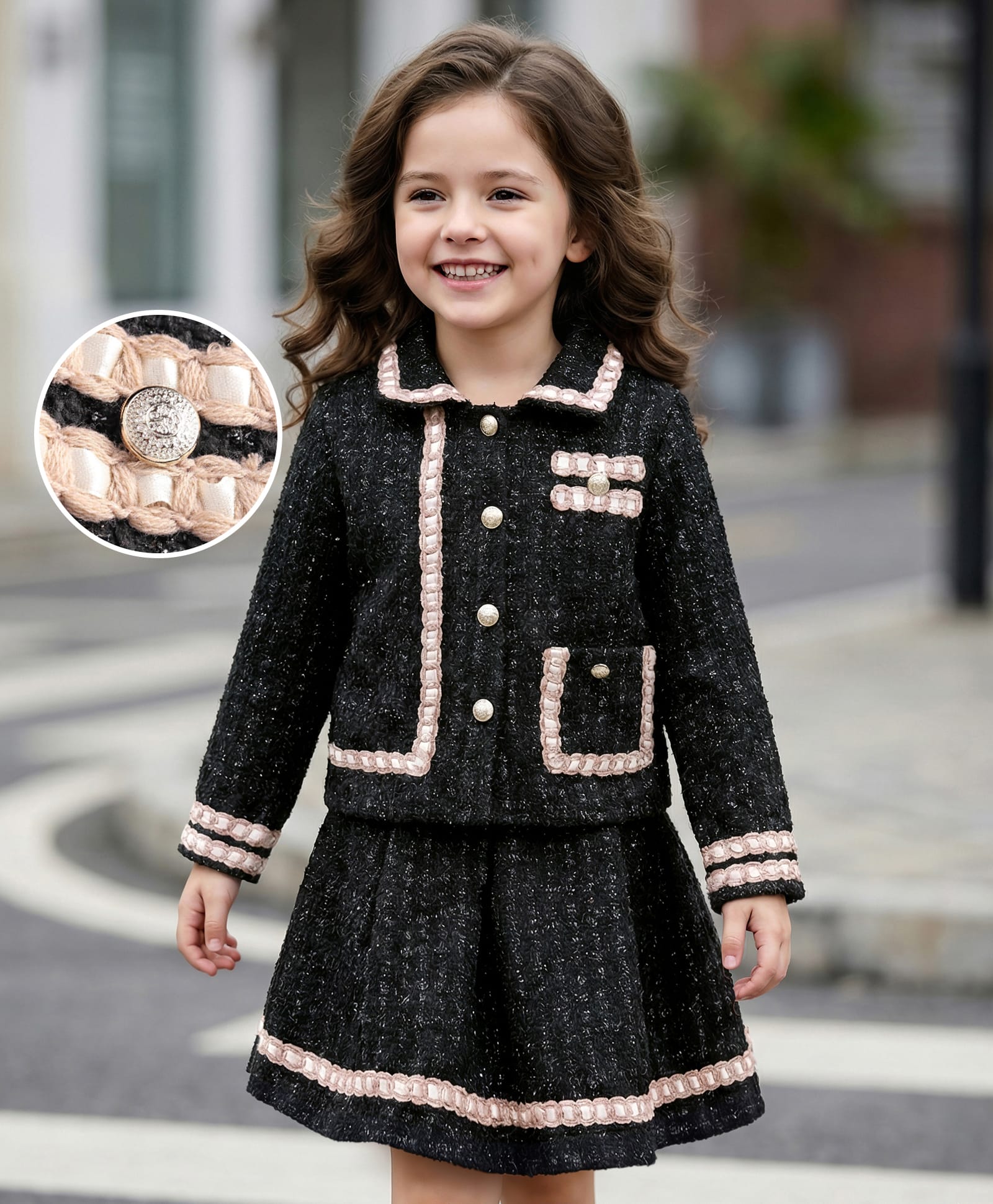 Mark & Mia Woven Full Sleeves Checks Party Top & Skirt Co-ord Set - Black-picture-30