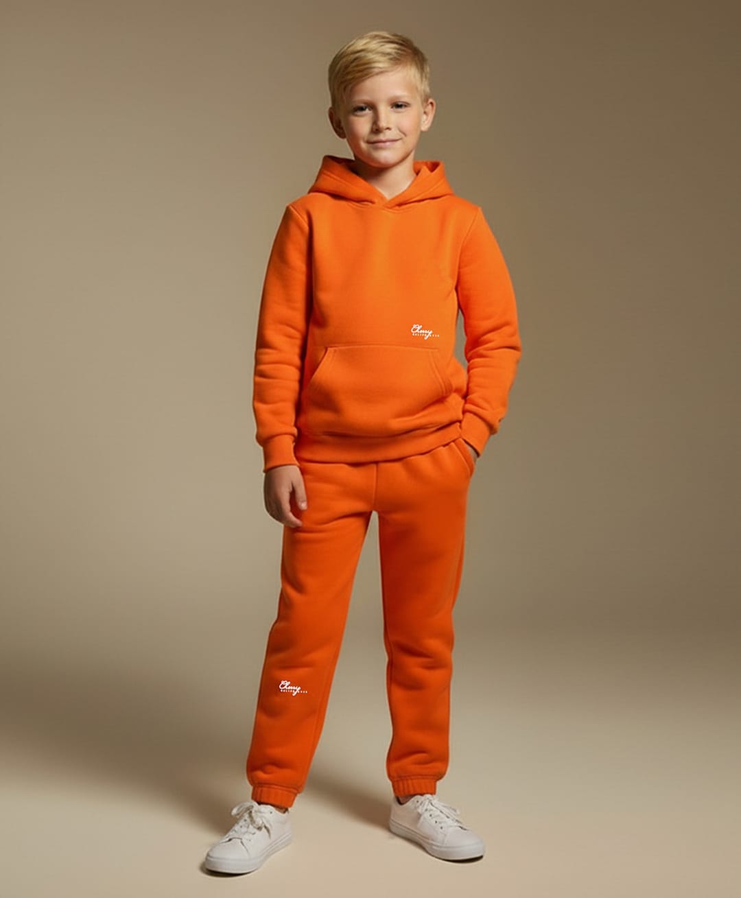 Cherry Crumble By Nitt Hyman Knit Full Sleeves Solid WInter Unisex Hooded Sweatshirt & Joggers Set - Orange-picture-10