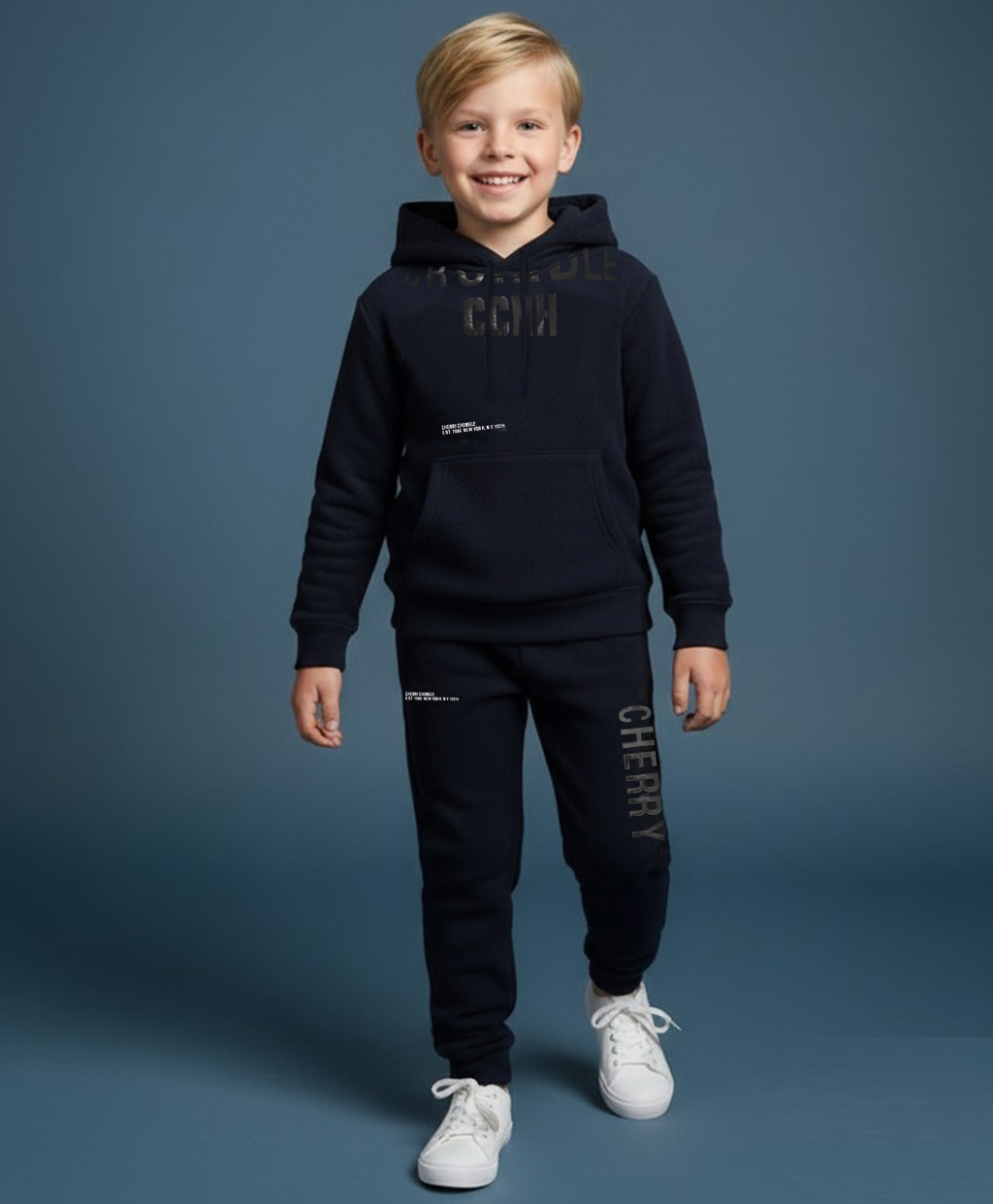 Cherry Crumble By Nitt Hyman Knit Full Sleeves Typography Printed WInter Unisex Hooded Sweatshirt & Joggers Set - Navy Blue-picture-20