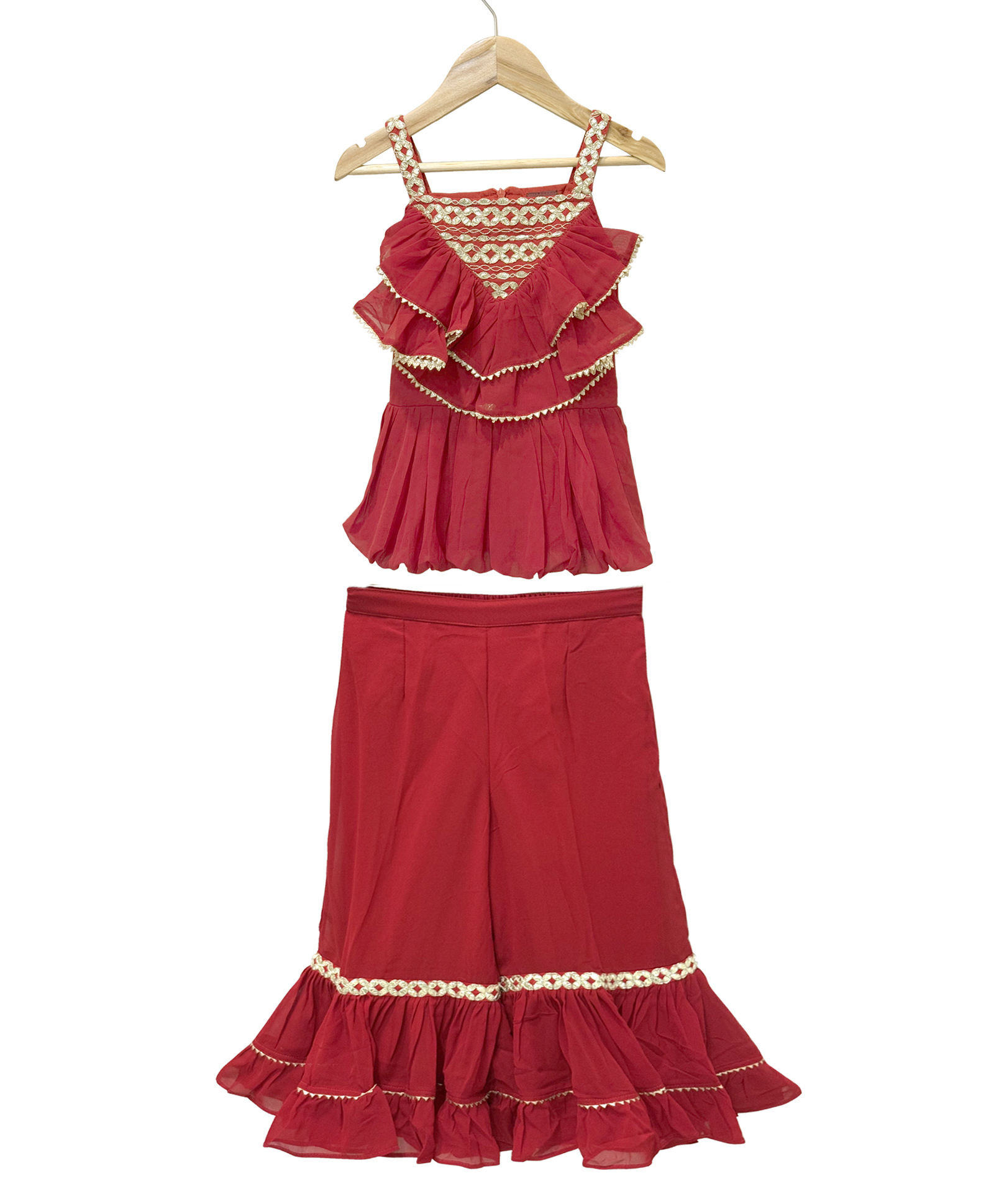 Twisha Georgette Woven Sleeveless Threadwork Detailed Top With Palazzo Set - Maroon-image-4