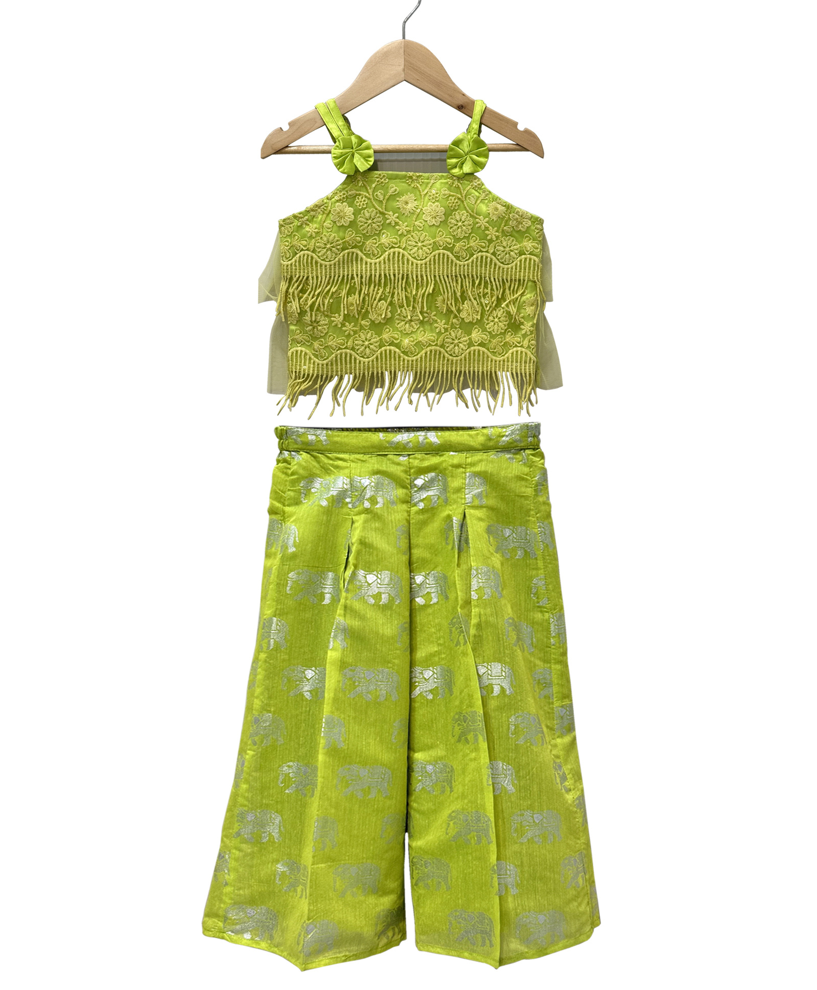 Twisha Net Woven Sleeveless Floral Embroidered Top With Palazzo Set - Limegreen-image-49