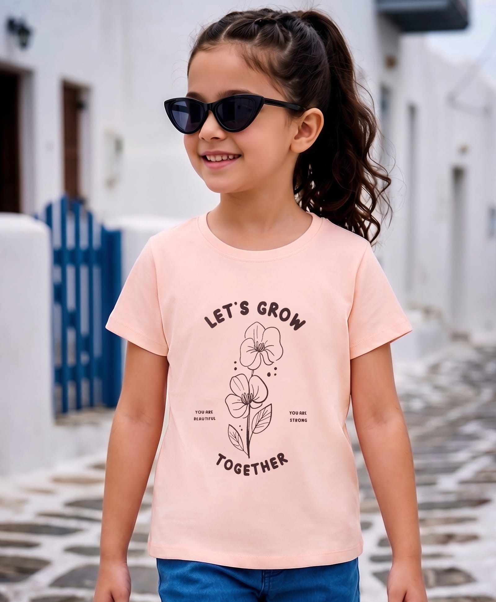 kookie kids india Kookie Kids Single Jersey Knit Half Sleeves T-Shirt With Lets Grow Together Text Print - Pink-picture-36