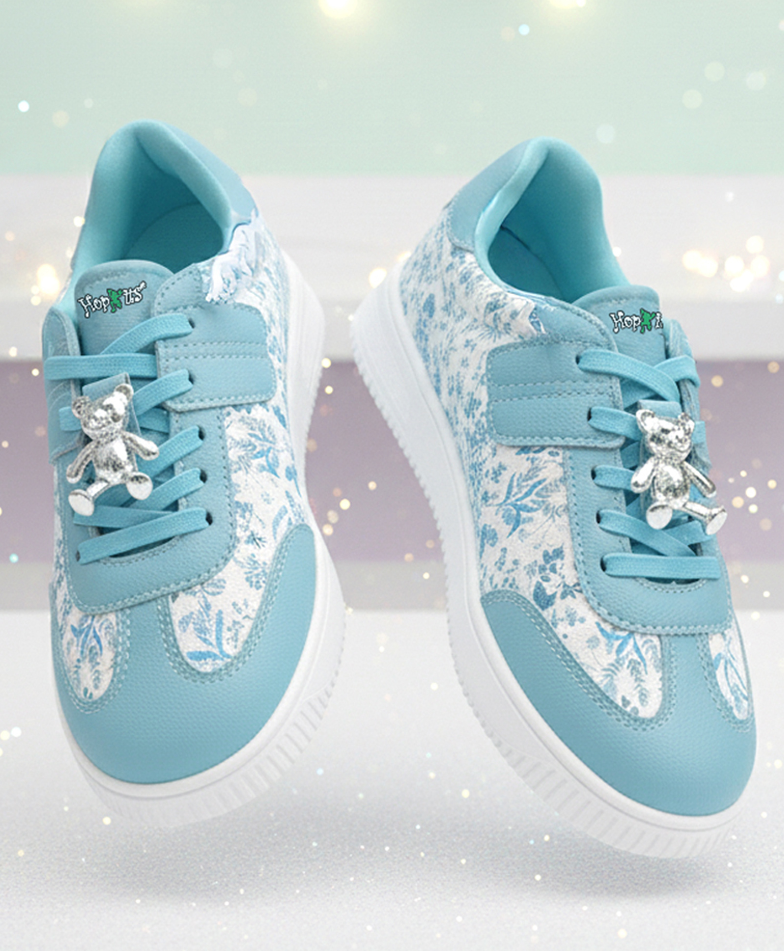 Hopits Teddy Applique Detailed & Floral Designed Lace Up Sneakers - Light Blue-image-31