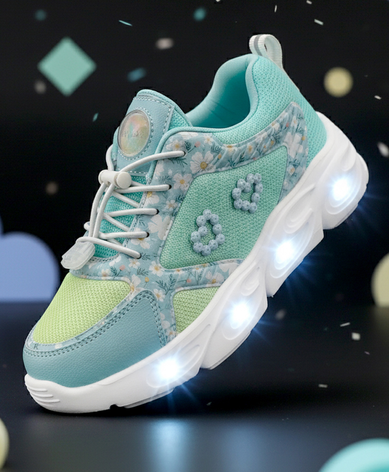 Hopits Floral Designed Beads Embellished Lace Up LED Sneakers - Lemon & Light Yellow-image-49