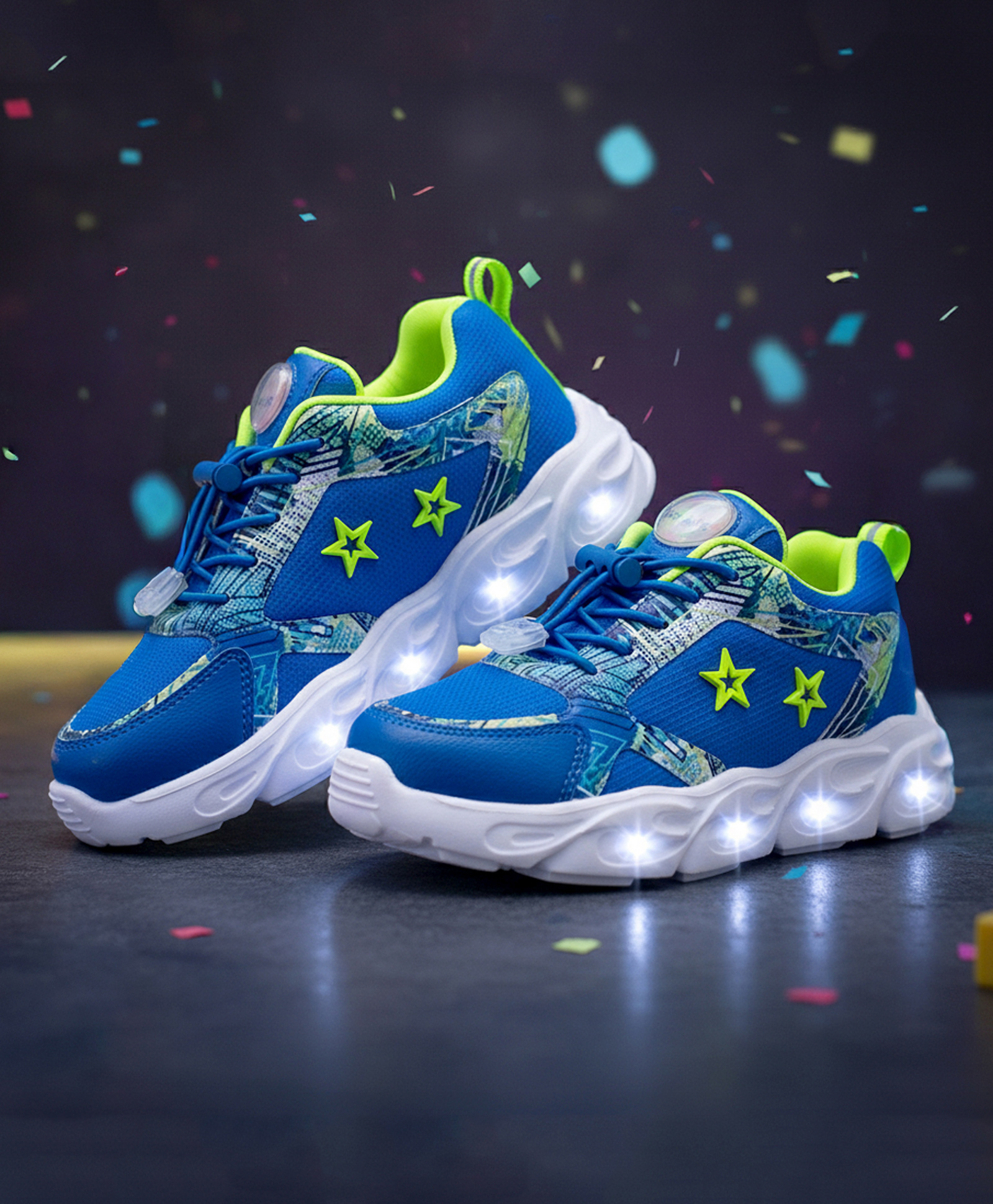 Hopits Abstract Designed Stars Embellished Lace Up LED Sneakers - Royal Blue-image-42