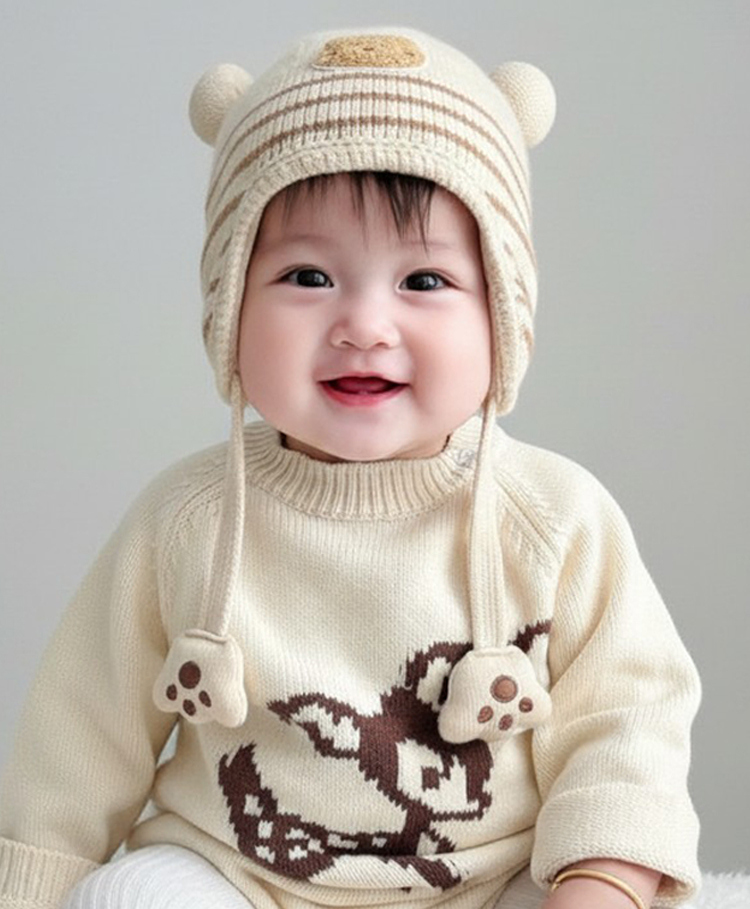 Ziory Wool Bear Designed Paw Shaped Pom Pom Detailed Cap - Off White - Circumference 46 - 50 Cm-picture-16