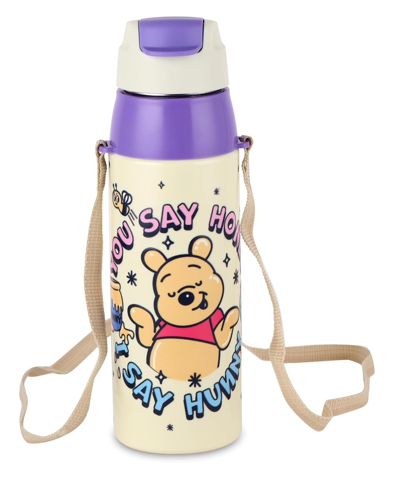 Cello Kidzbee Era Hunny Bear Inner Steel Insulated Kids Water Bottle with 3D Printed Touch & Feel Sticker Off White - 520 ml-image-20