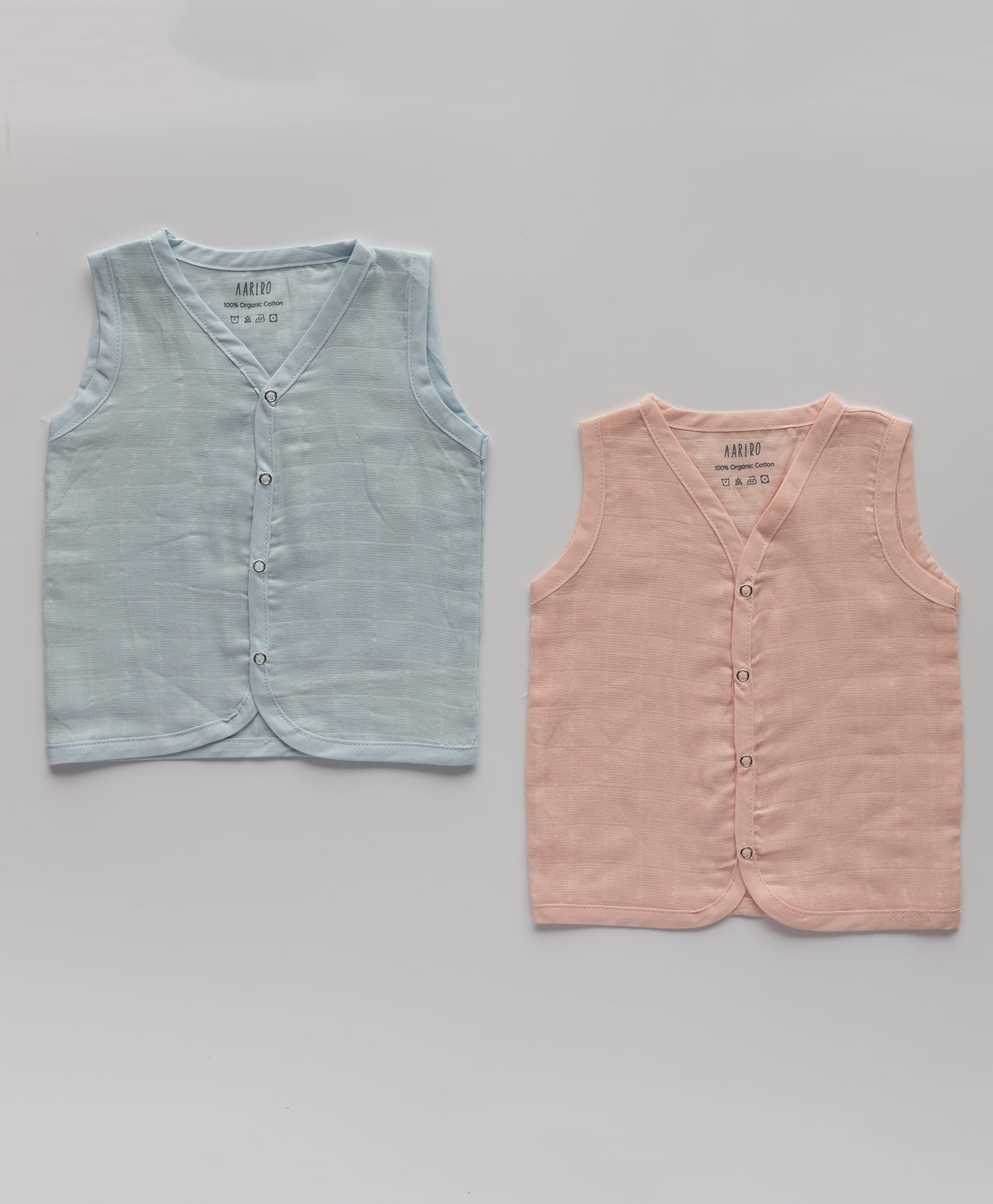 AARIRO 100% Muslin Woven Pack Of 2 Sleeveless Solid Jablas - Blue & Pink-image-40