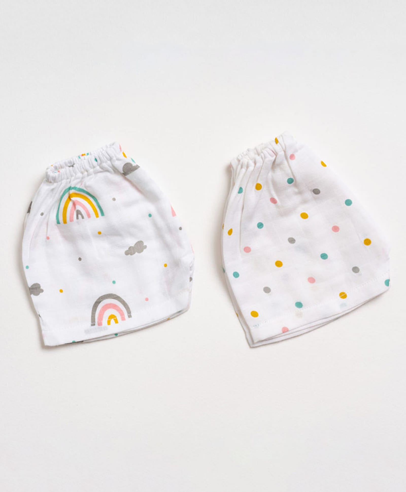 AARIRO 100% Muslin Woven Pack Of 2 Rainbow & Polka Dots Printed Shorts - White-picture-6
