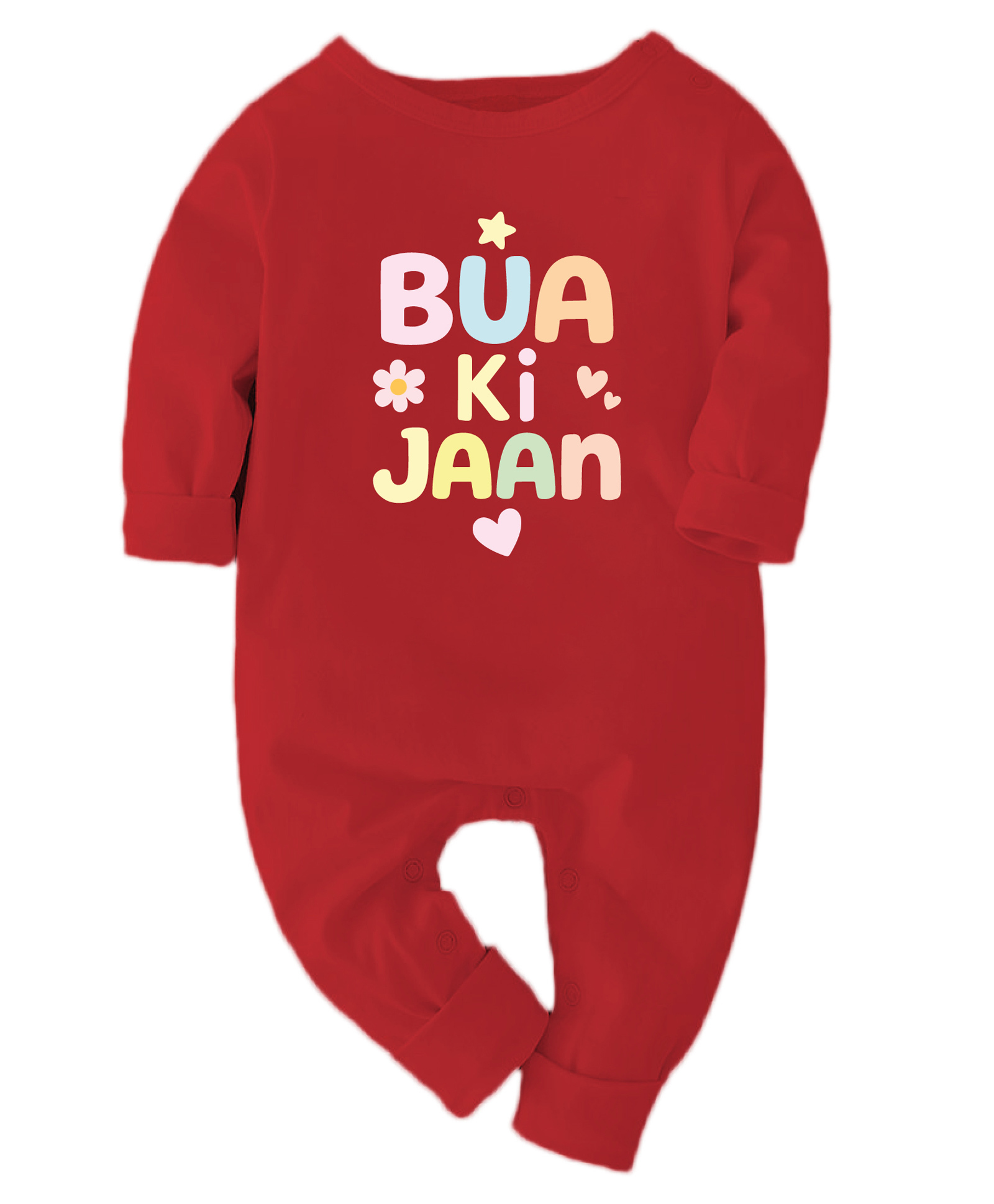 Zeezeezoo 100% Cotton Knit Family Theme Full Sleeves Bua Ki Jaan Text Printed Romper - Red-picture-3
