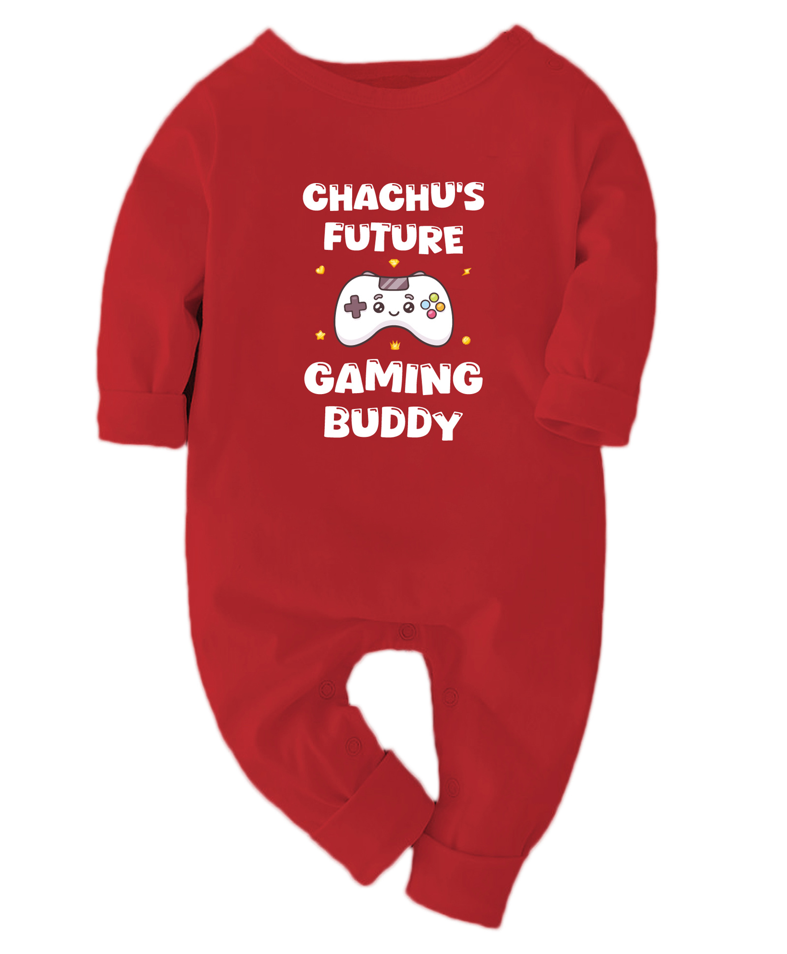 Zeezeezoo 100% Cotton Knit Family Theme Full Sleeves Chachus Future Gaming Buddy Text Printed Romper - Red-picture-23
