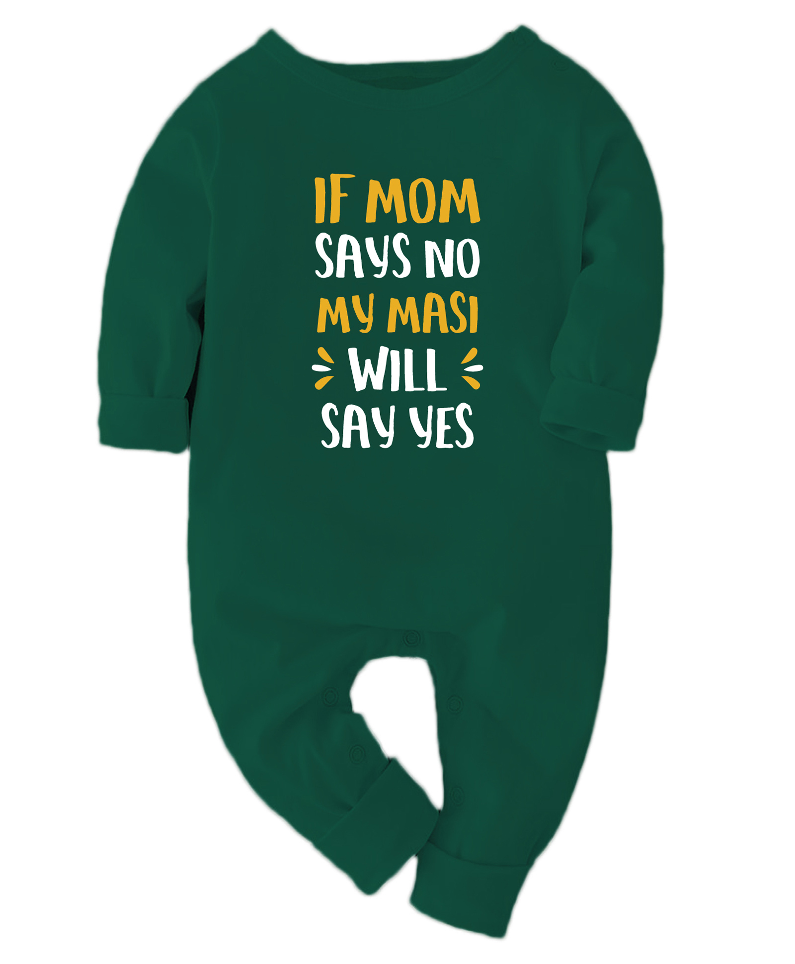 Zeezeezoo 100% Cotton Knit Family Theme Full Sleeves If Mom Says No My Masi Will Say Yes Text Printed Romper - Forest Green-picture-19