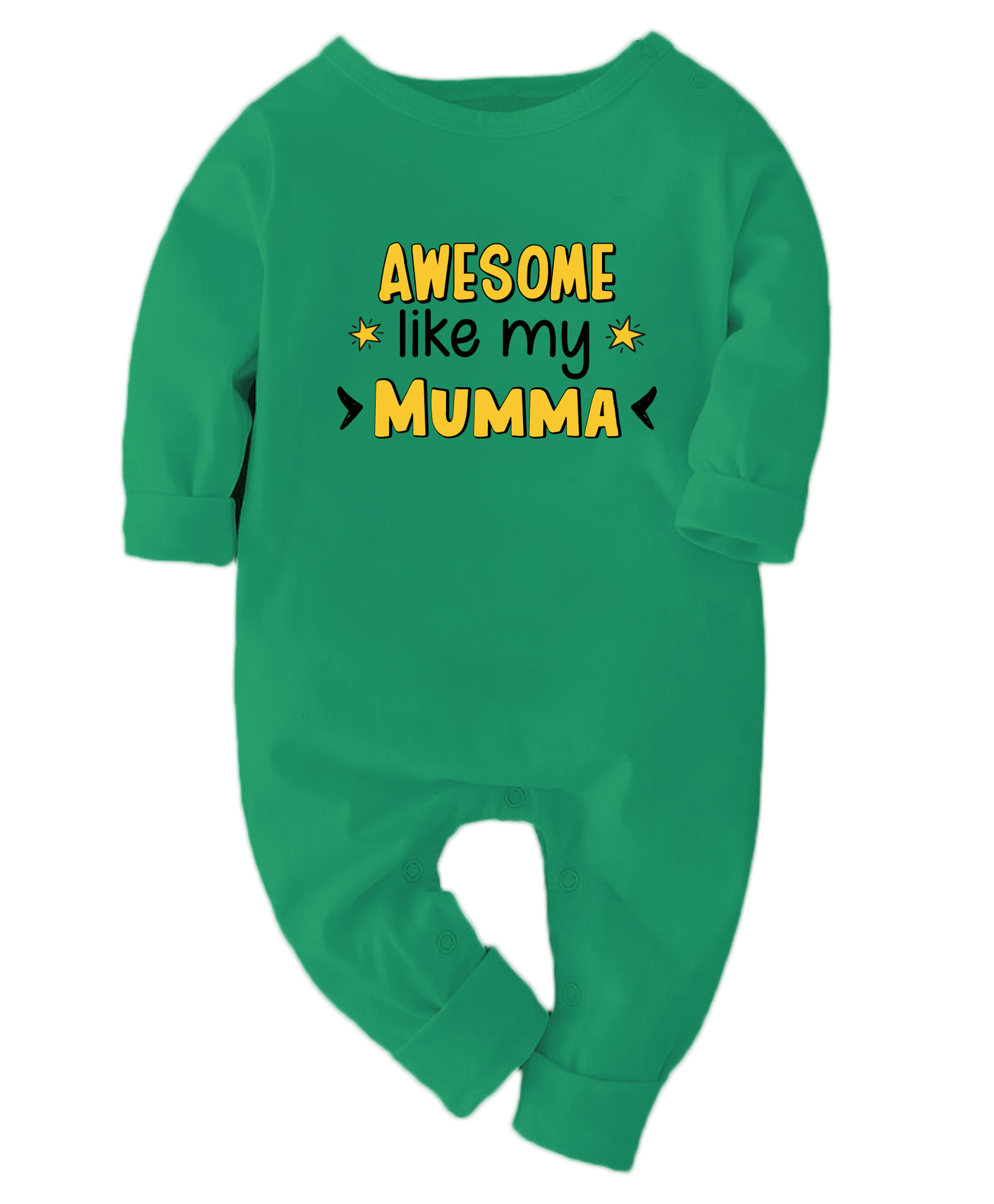 Zeezeezoo 100% Cotton Knit Family Theme Full Sleeves Awesome Like My Mumma Text Printed Romper - Green-picture-45