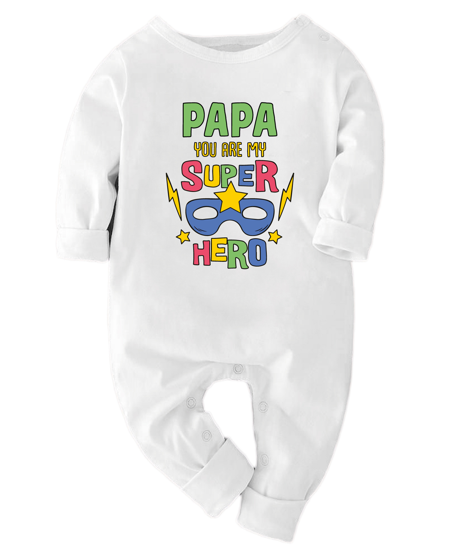 Zeezeezoo 100% Cotton Knit Family Theme Full Sleeves Papa You Are My Super Hero Text Printed Romper - White-picture-4