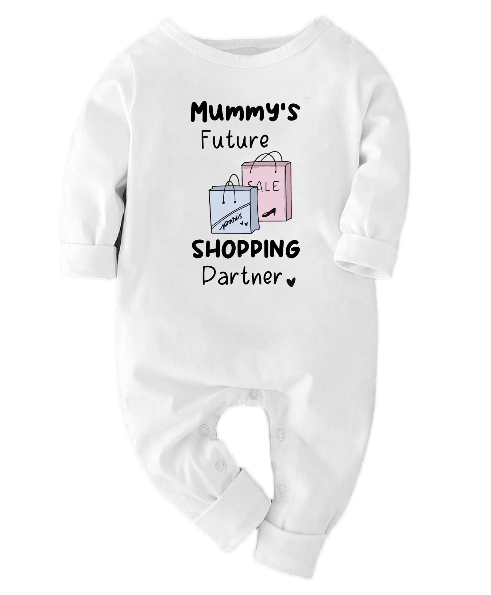 Zeezeezoo 100% Cotton Knit Family Theme Full Sleeves Mummas Future Shopping Partner Text Printed Romper - White-picture-33