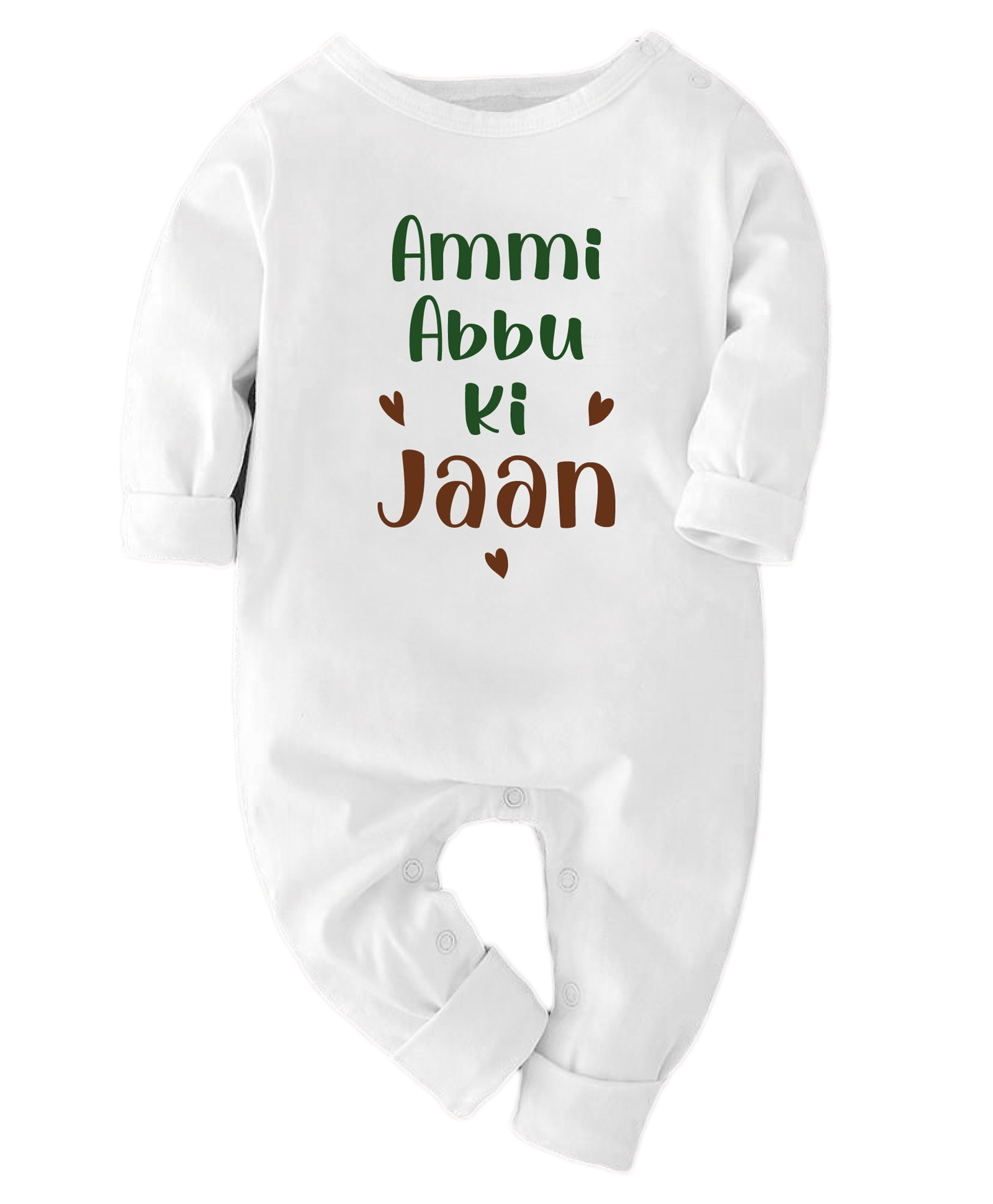 Zeezeezoo 100% Cotton Knit Family Theme Full Sleeves Ammi Abbu Ki Jaan Text Printed Romper - White-picture-18