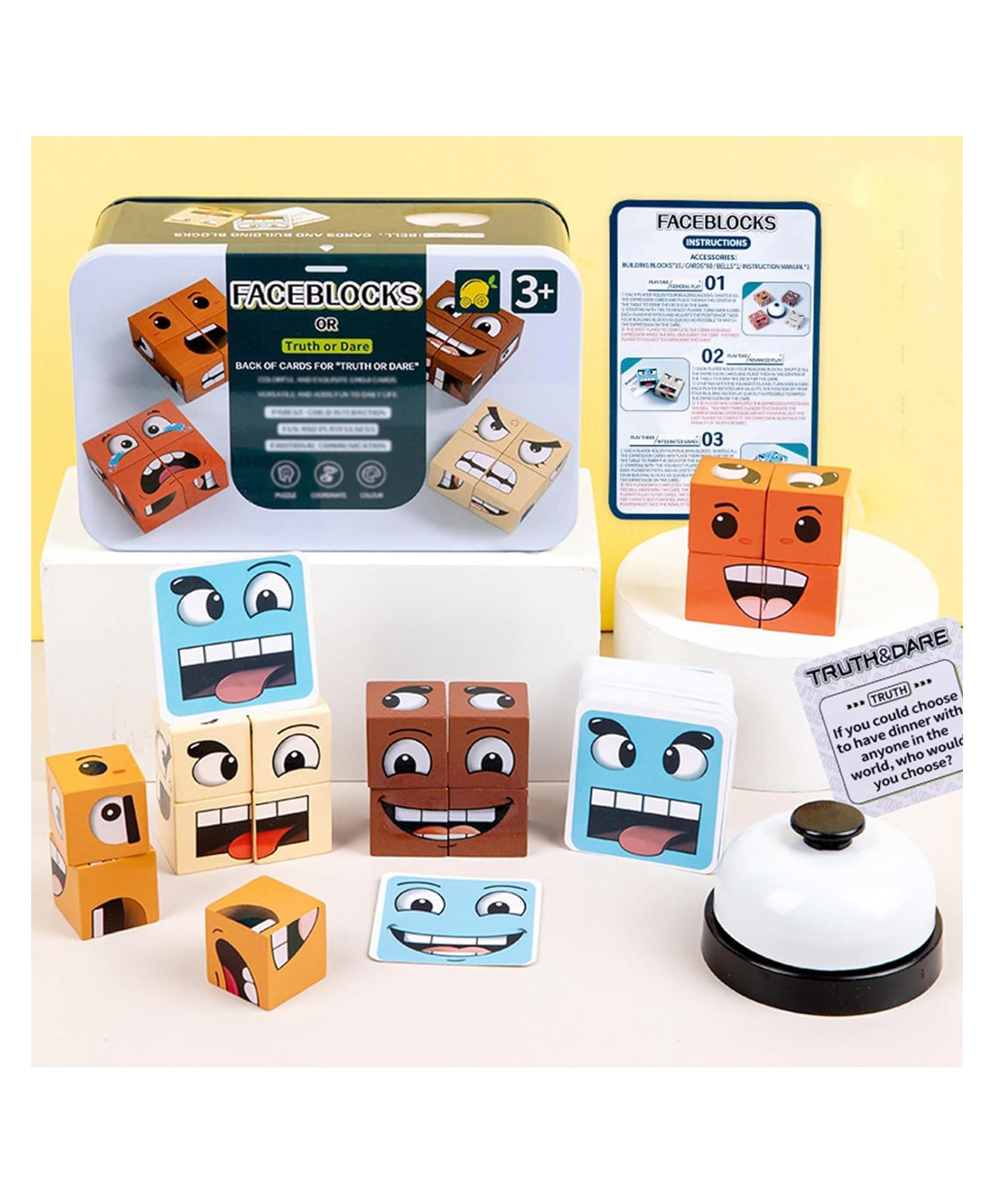 Sanjary Wooden Expression Face Change Cube Puzzle Game with Bell, Preschool Learning and Educational Emoji Change Toy Puzzle Boys & Girls color design may vary-picture-47