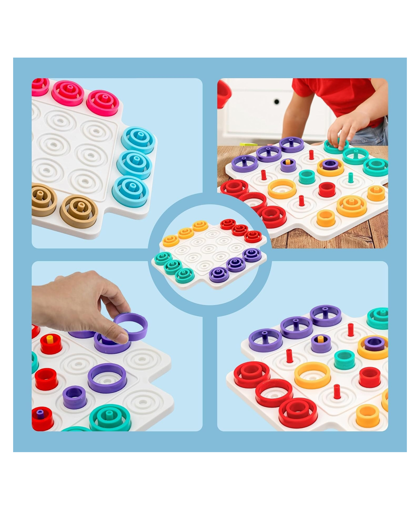 Sanjary Ring Brain Teasers Toy Jigsaw Intelligence Puzzle Educational Puzzle Game for Kids 3D Strategy Board Game with Colorful Rings color design may vary-picture-27