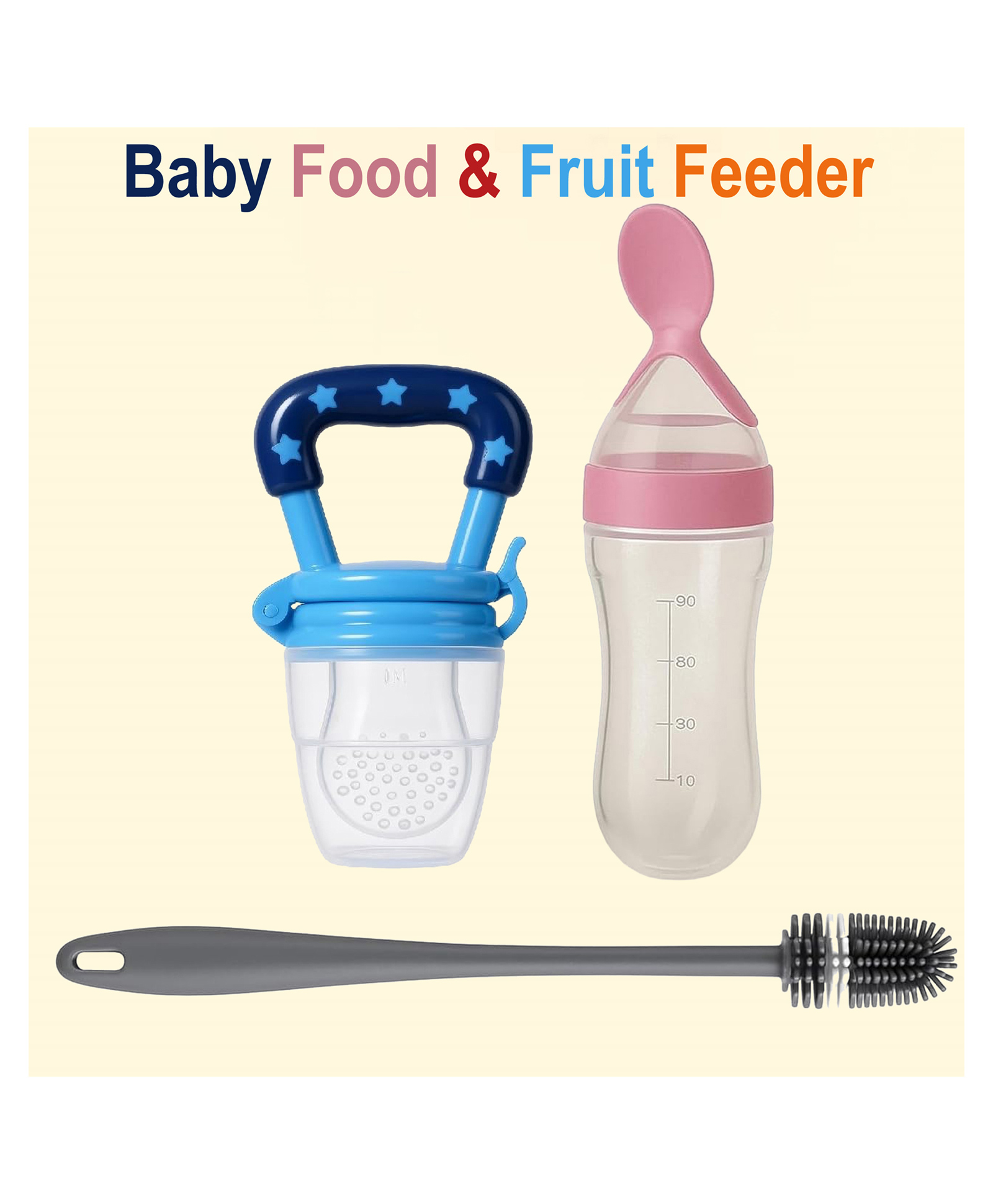 Joy Buzz Fruit And Food Nibbler & Silicone Spoon Food Feeder And Bottle Cleaning Brush - Pack of 3-image-15