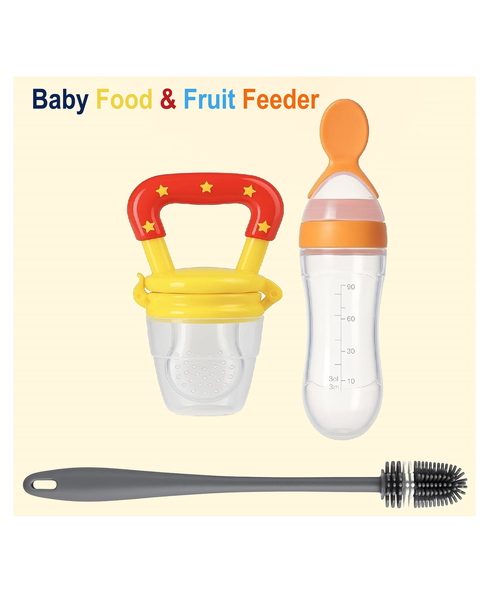 Joy Buzz Fruit And Food Nibbler & Silicone Spoon Food Feeder And Bottle Cleaning Brush - Pack of 3-picture-9