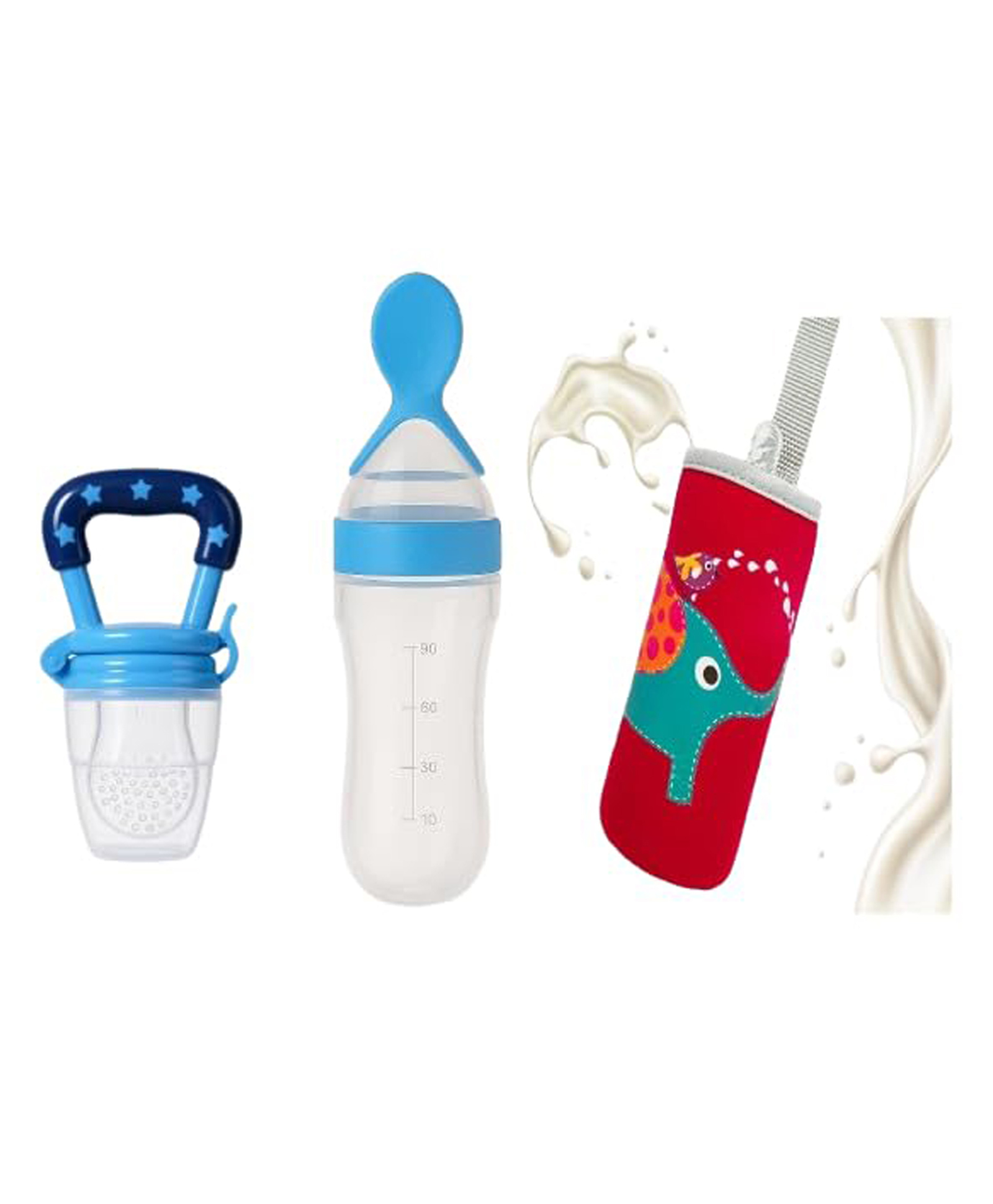 JOY BUZZ Joy Buzz Silicone Fruit And Food Nibbler & Spoon Food Feeder And Bottle Cover - Pack of 3-image-16