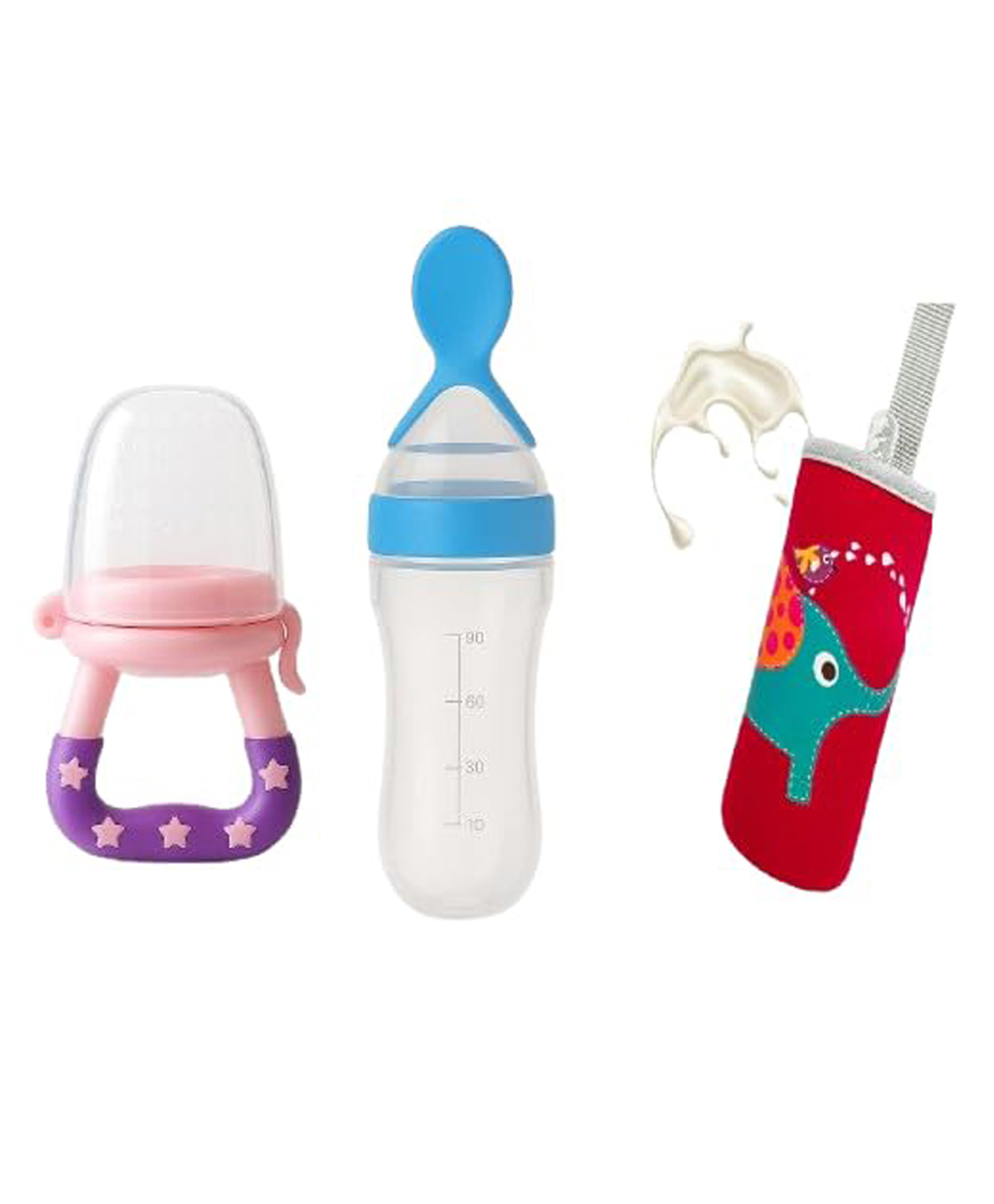 JOY BUZZ Joy Buzz Silicone Fruit And Food Nibbler & Spoon Food Feeder And Bottle Cover - Pack of 3-picture-24