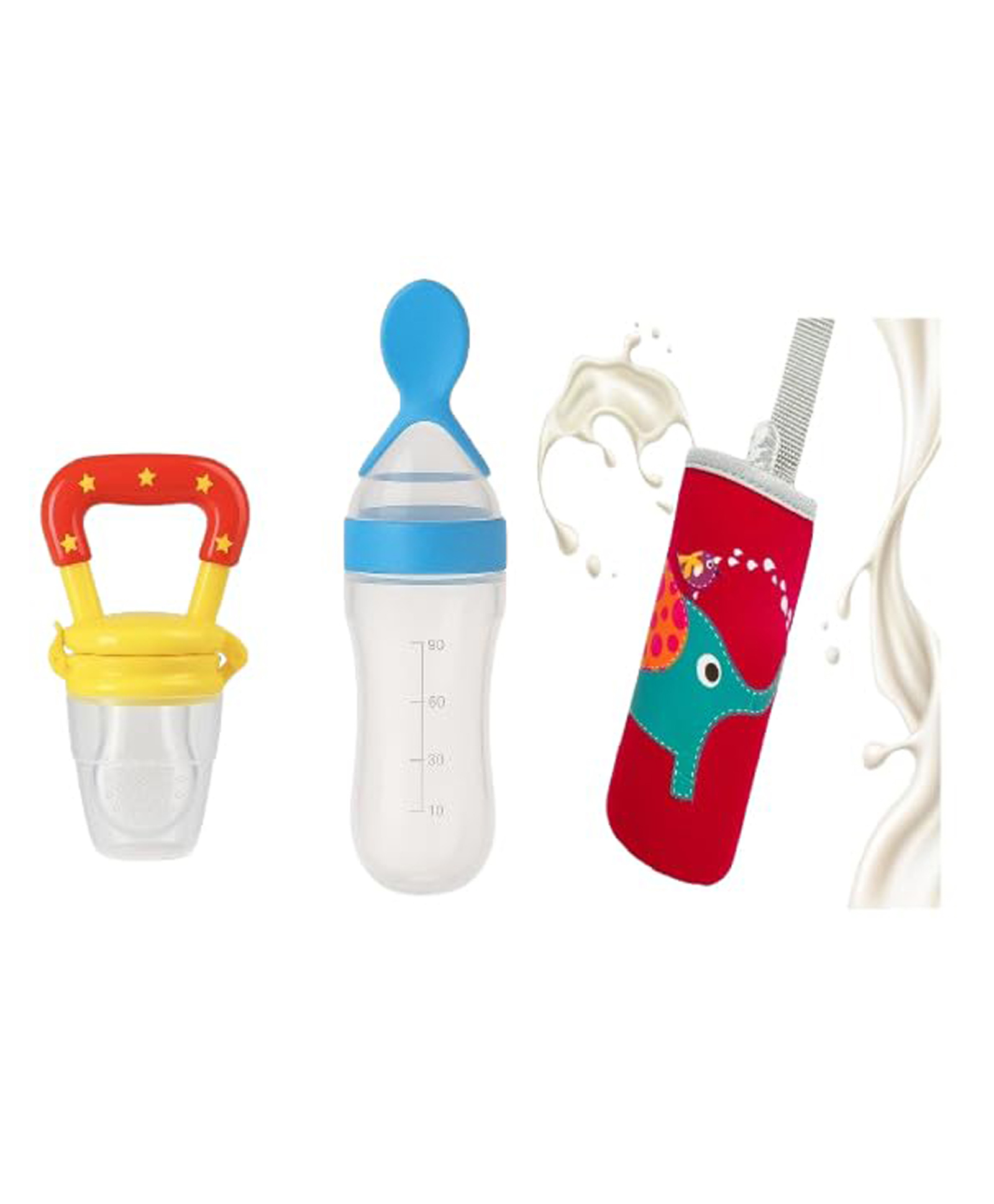 JOY BUZZ Joy Buzz Silicone Fruit And Food Nibbler & Spoon Food Feeder And Bottle Cover - Pack of 3-picture-29