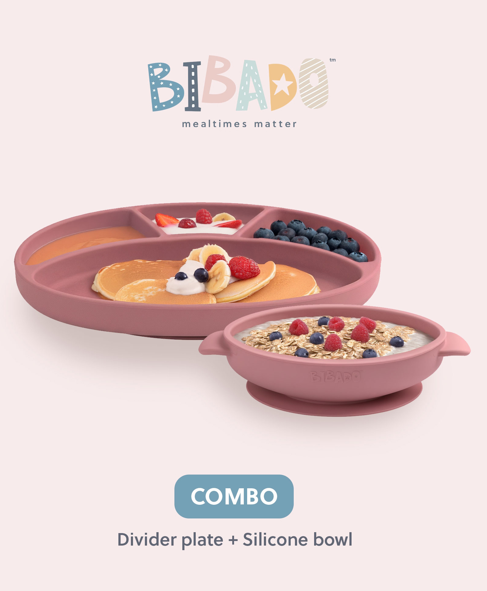 Bibado Silicone Suction Plate & Bowl Set - Blush Pink | Baby-Safe, Strong Grip, 6-36M-image-40