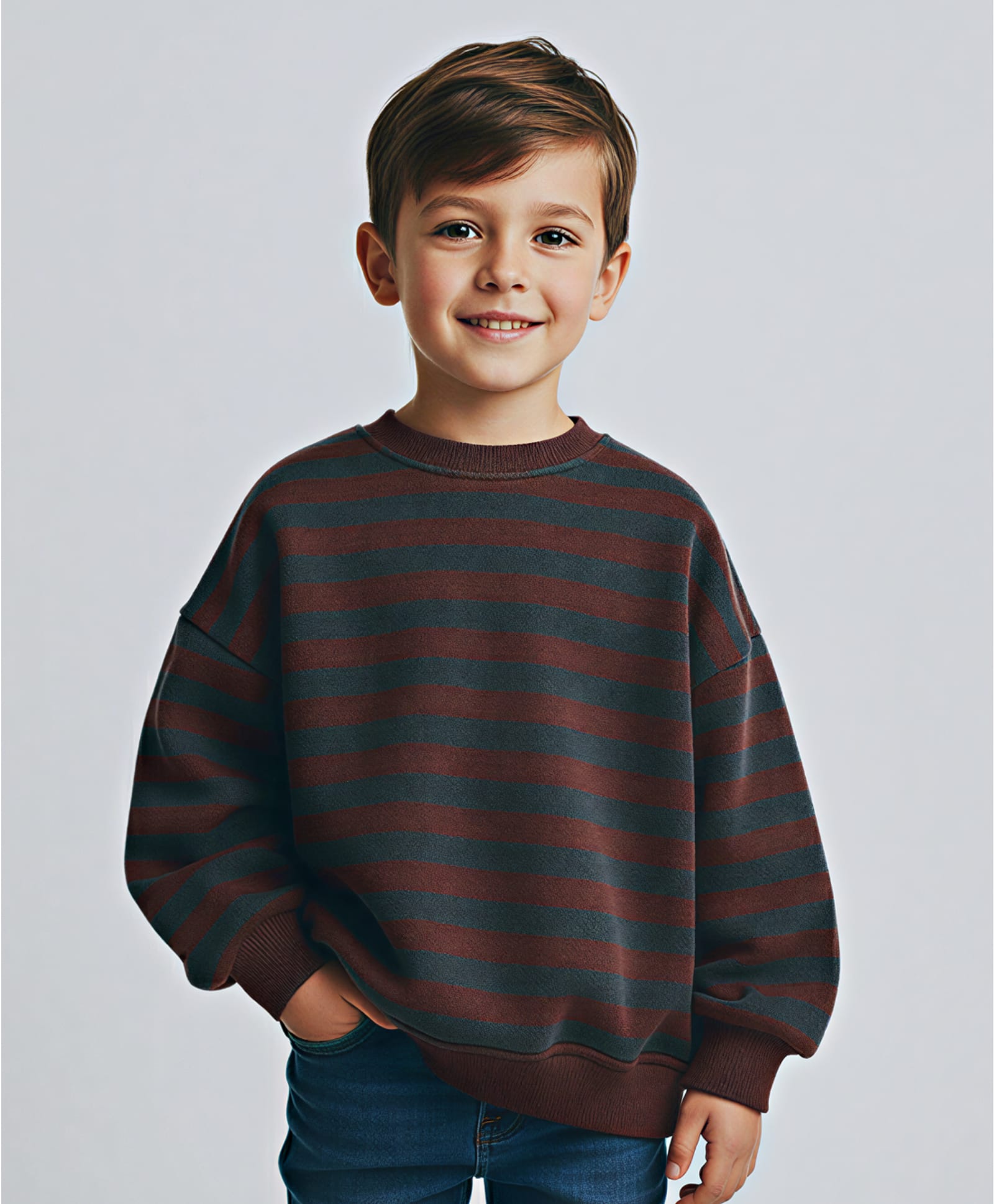 ALAN JONES Cotton Blend Knit Full Sleeves Striped Light Winter Sweatshirt - Chocolate-image-47