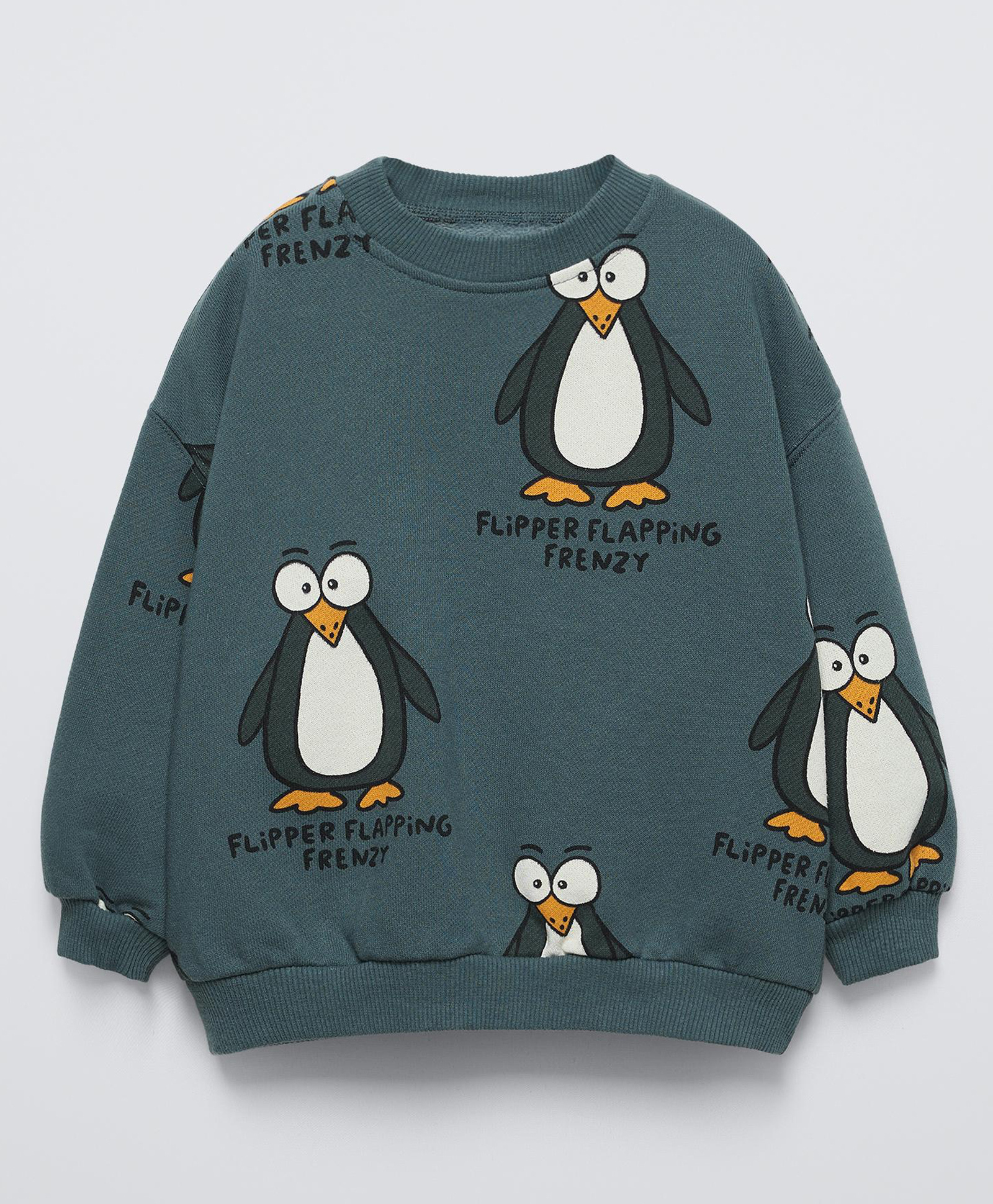 ALAN JONES Cotton Blend Knit Full Sleeves Penguin Printed Light Winter Oversized Sweatshirt - Slate Grey-picture-10