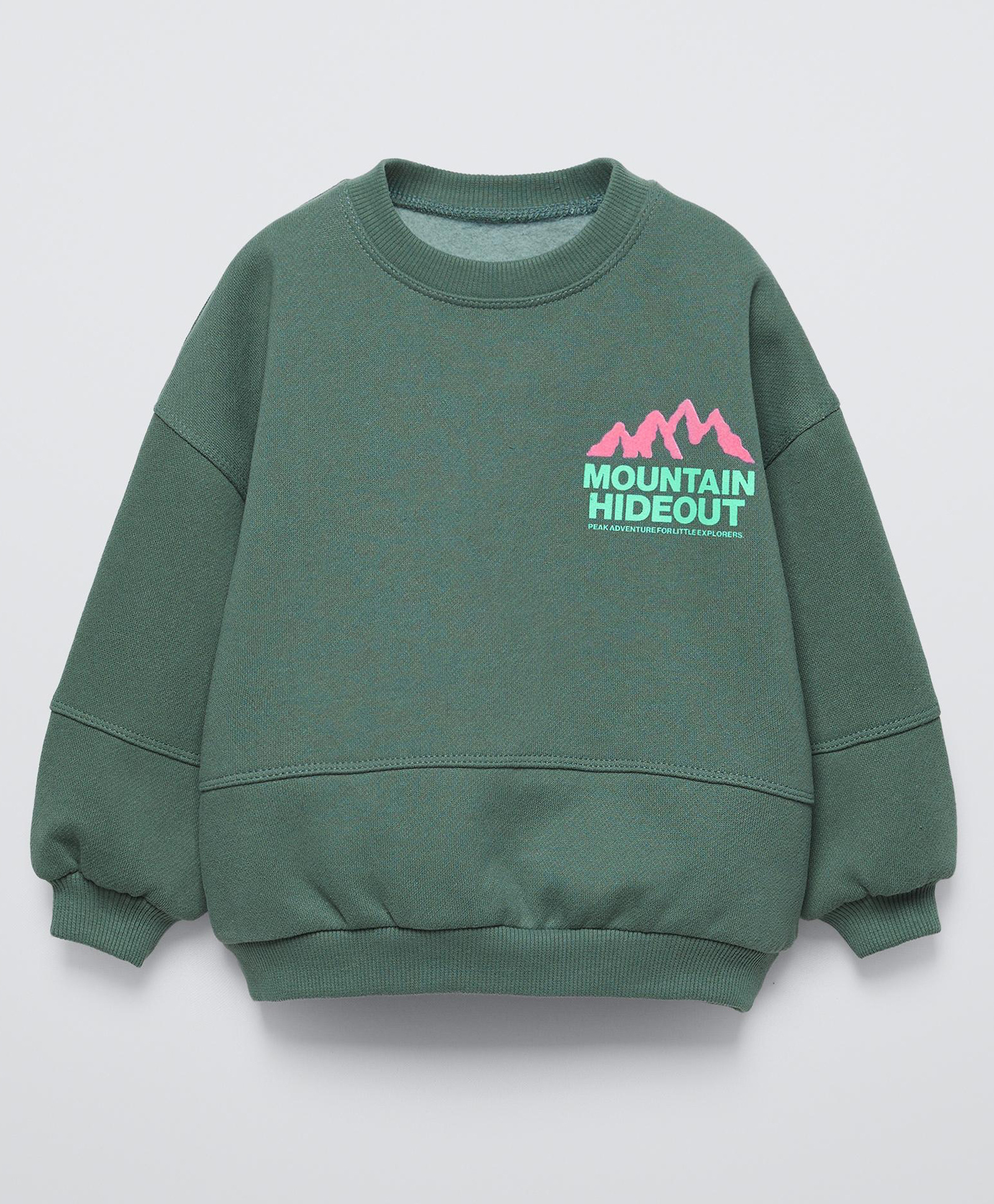 ALAN JONES Cotton Blend Knit Full Sleeves Mountain Hideout Text Printed Light Winter Oversized Sweatshirt - Green-picture-40