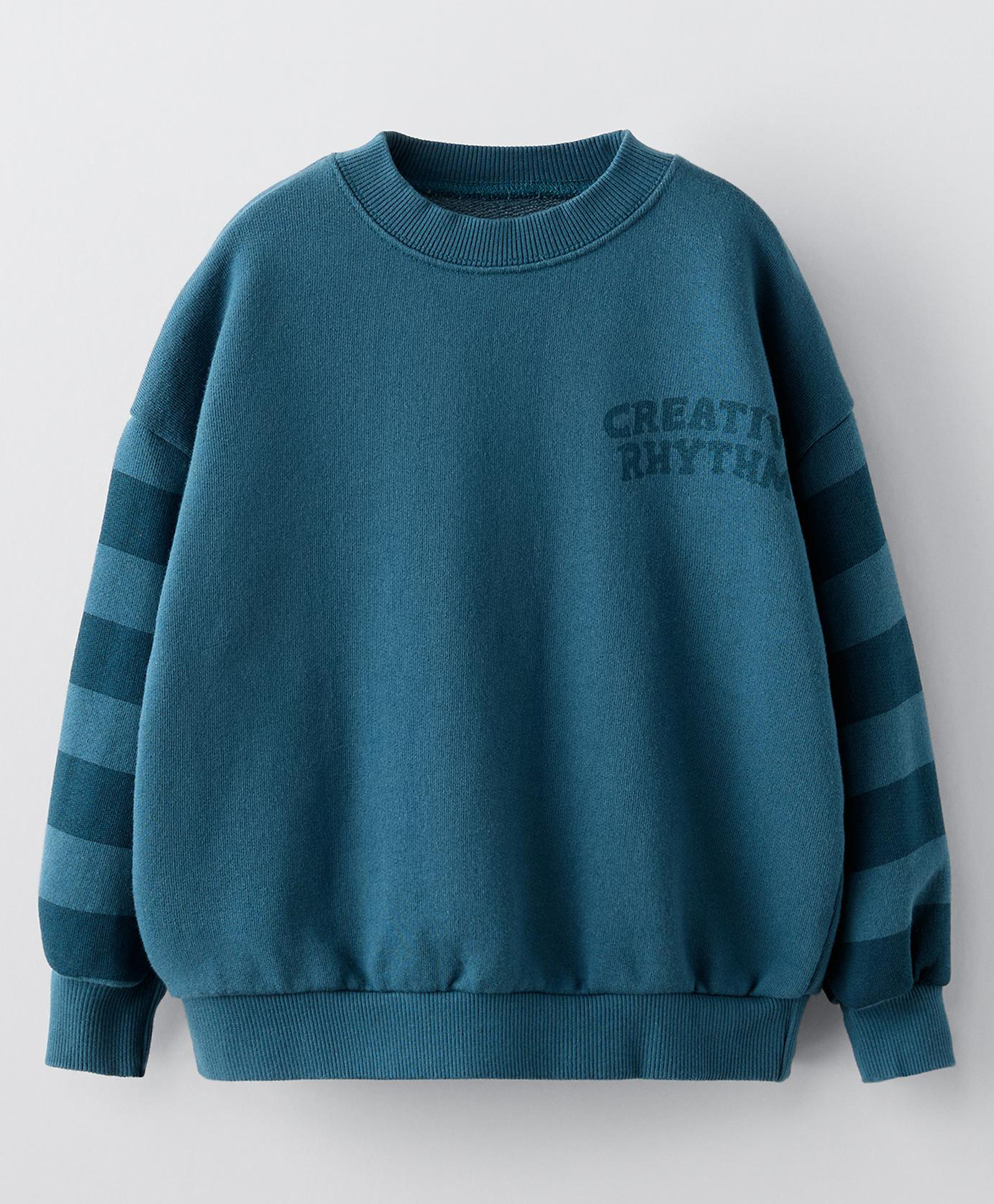 ALAN JONES Cotton Blend Knit Full Sleeves Creative Rhythm Text Printed Light Winter Oversized Sweatshirt - Teal Blue-image-18