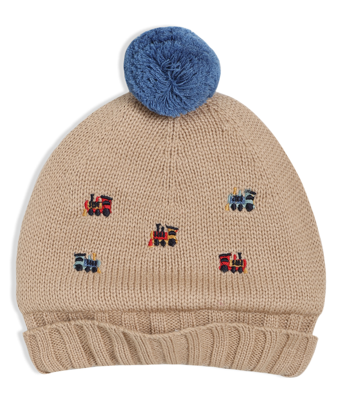 MINI KLUB Knit Train Embroidered Pom Pom Embellished Cap - Brown - Circumference 35 Cm-picture-26