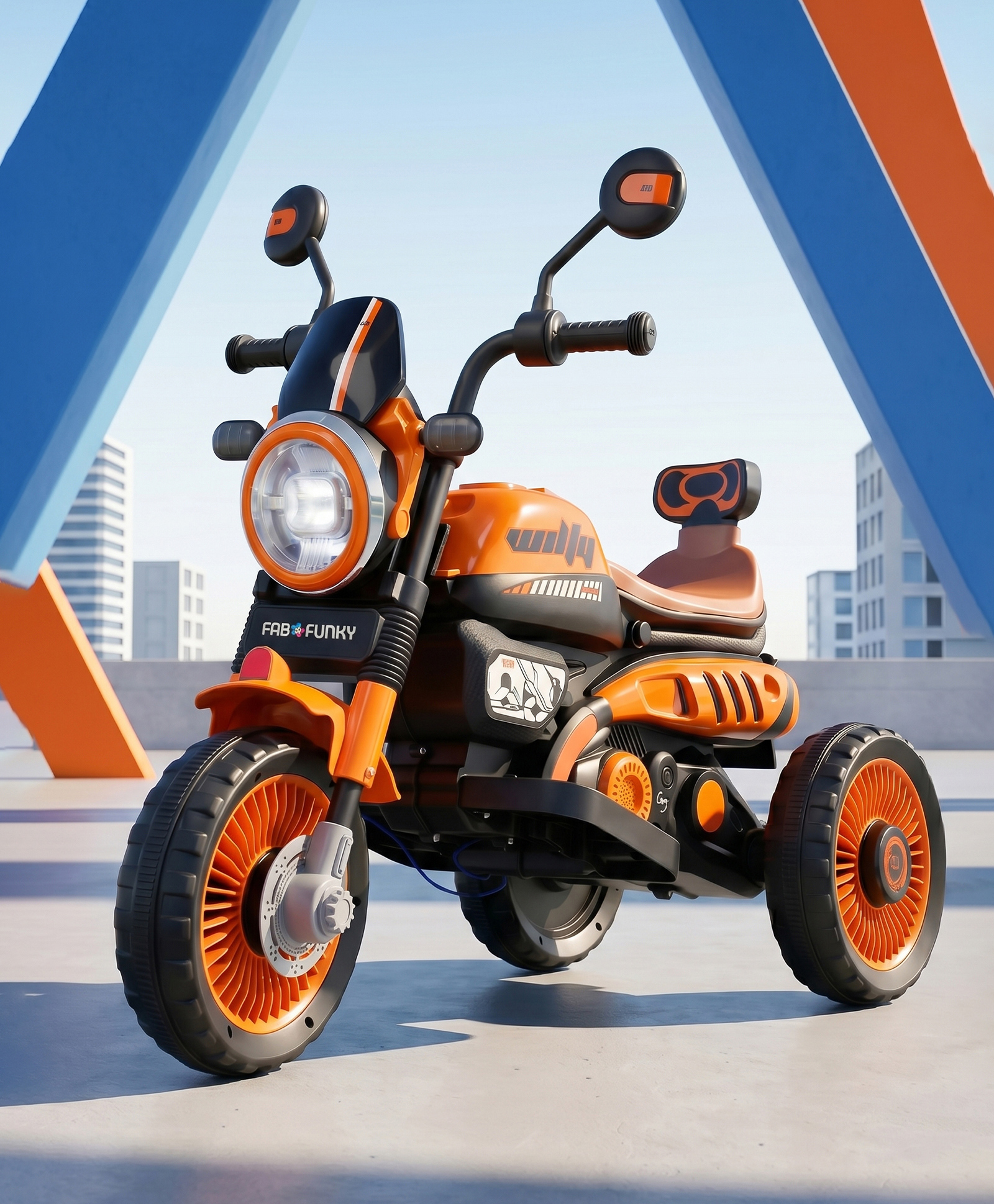 Baby Wilfy Three Wheel Battery Operated Ride on Bike with Music & Lights - Orange| Pre-loaded Music with USB & AUX| Easy to Assemble| Comfortable Seat| Easy to Operate| Toy for 2+ yrs Boys & Girls-image-40