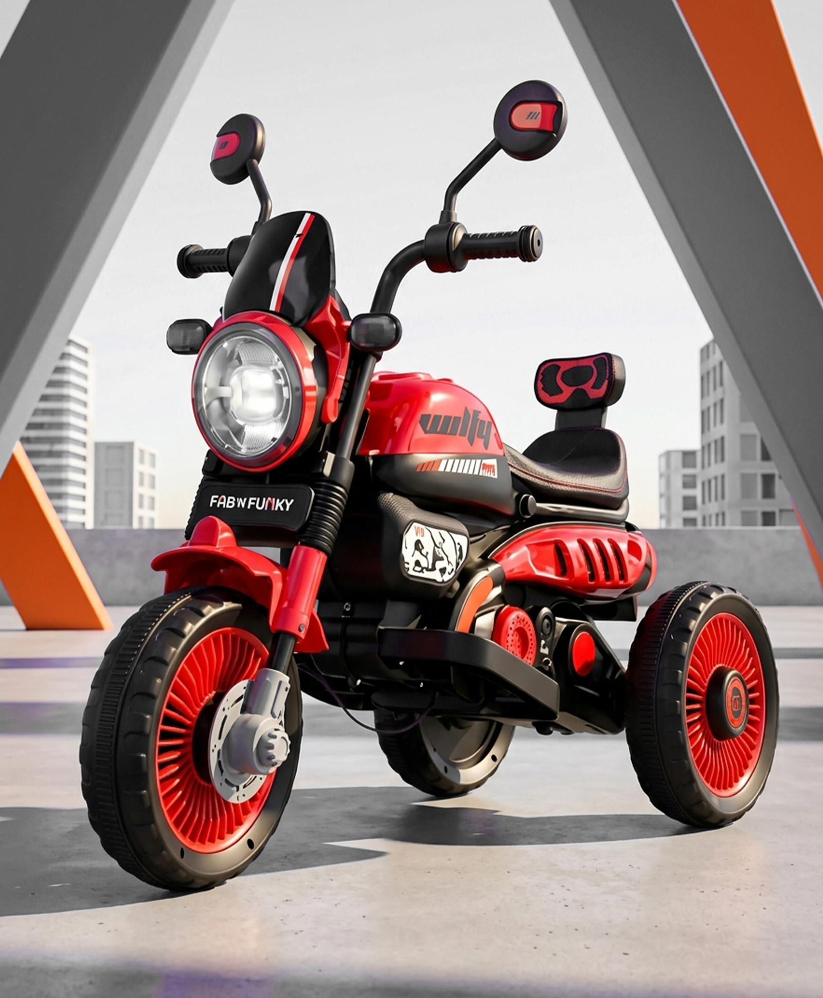 fab n funky Baby Wilfy Three Wheel Battery Operated Ride on Bike with Music & Lights - Red| Pre-loaded Music with USB & AUX| Easy to Assemble| Comfortable Seat| Easy to Operate| Toy for 2+ yrs Boys & Girls-picture-27