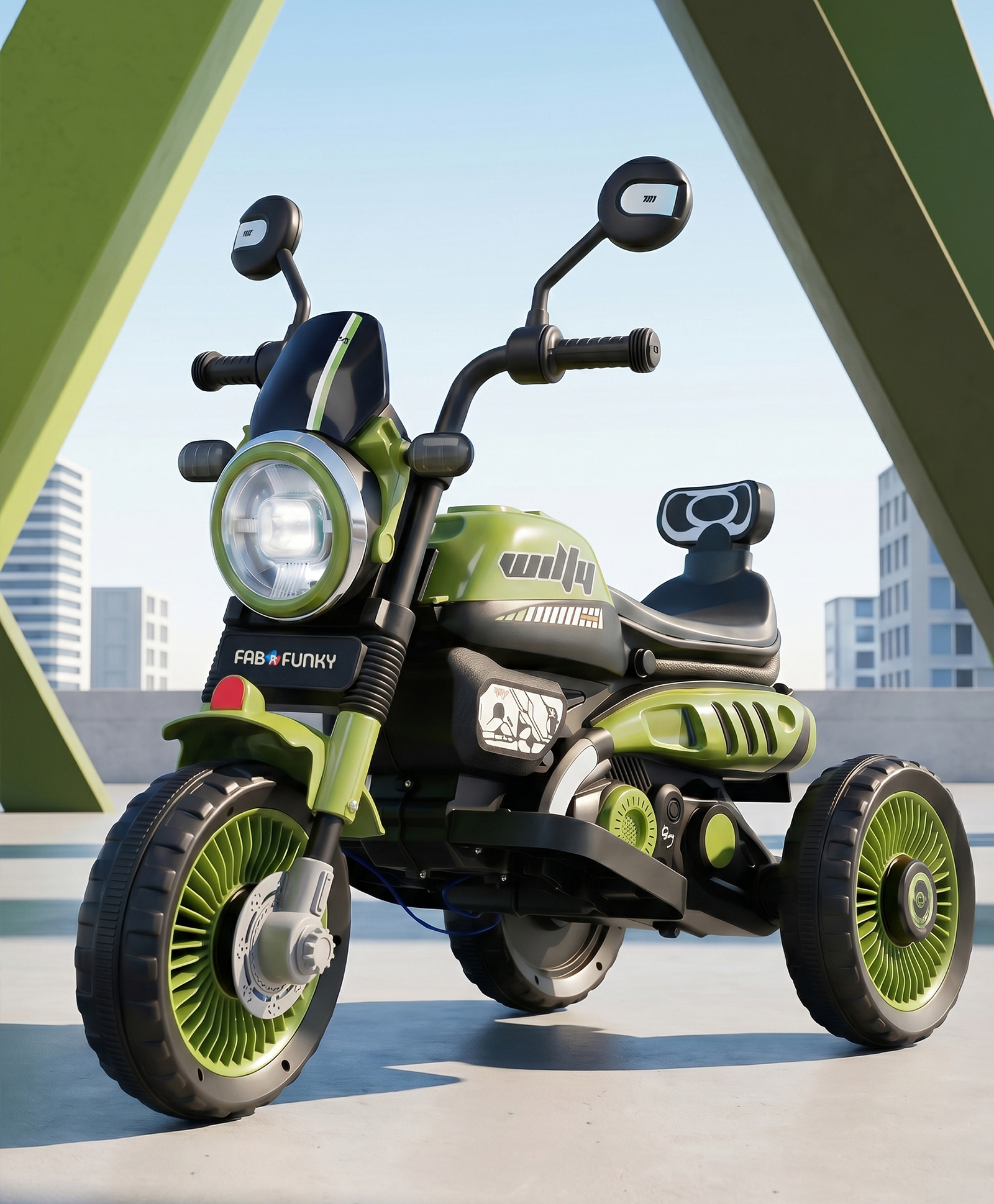 Baby Wilfy Three Wheel Battery Operated Ride on Bike with Music & Lights - Dark Green| Pre-loaded Music with USB & AUX| Easy to Assemble| Comfortable Seat| Easy to Operate| Toy for 2+ yrs Boys & Girls-image-44
