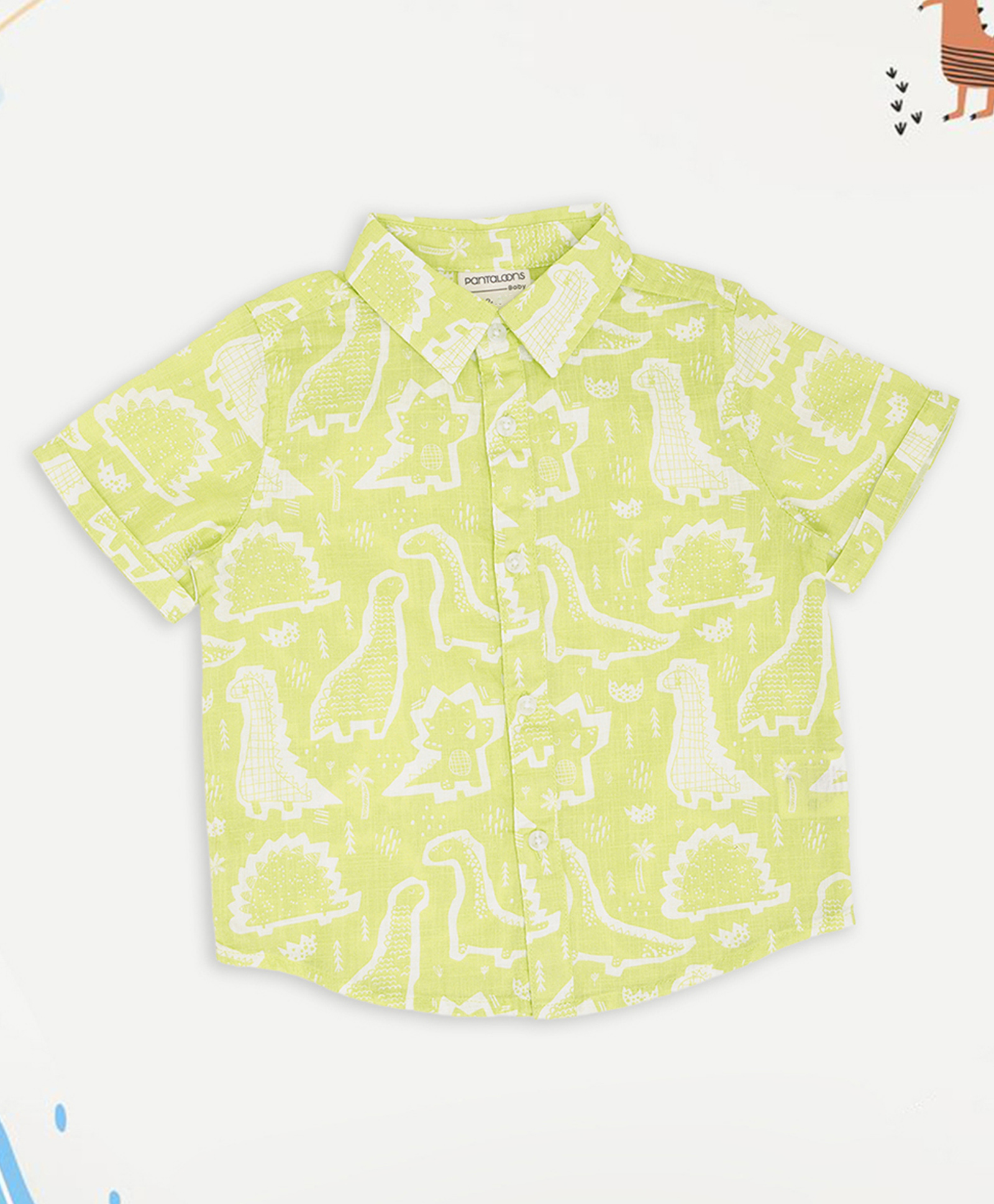 Pantaloons Baby Cotton Woven Half Sleeves Baby Dinosaur Printed Shirt - Yellow-picture-31
