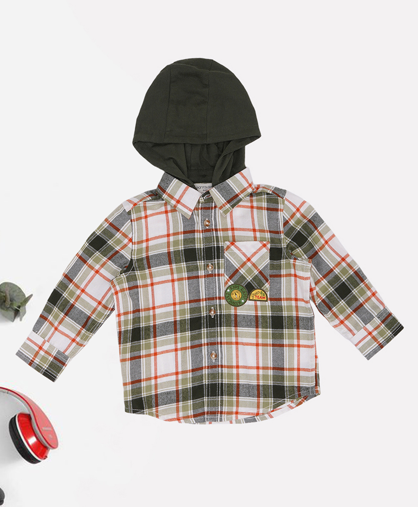 Pantaloons Baby Cotton Woven Full Sleeves Checked Shirt With Detachable Hoodie - White-image-30