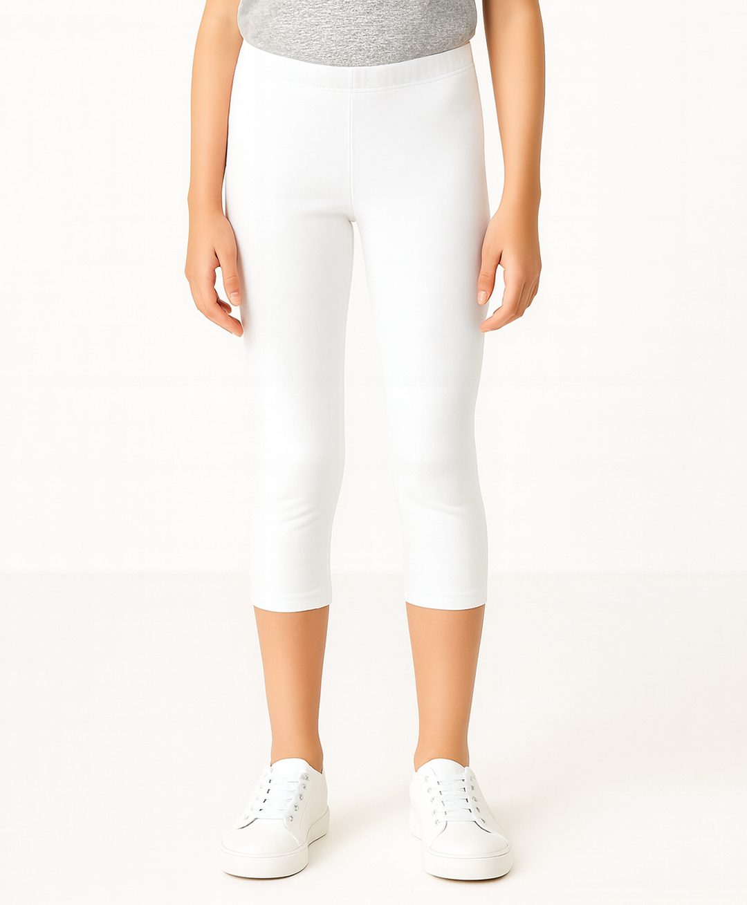 Charm n Cherish Cotton Blend Knit Solid Capri Leggings - White-picture-31