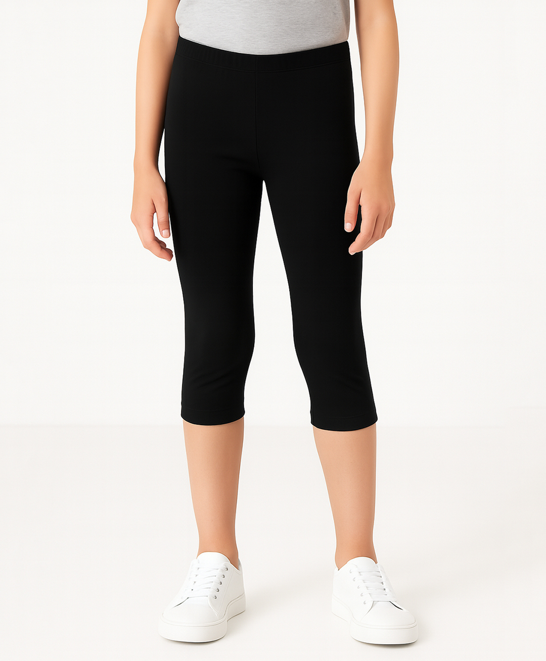 Charm n Cherish Cotton Blend Knit Solid Capri Leggings - Black-picture-33