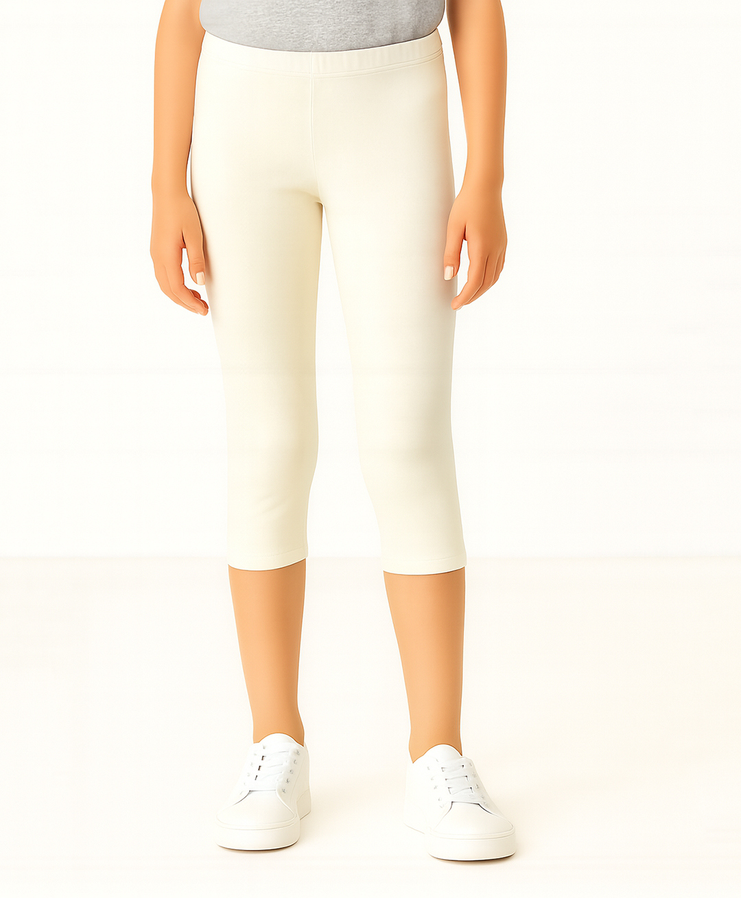 Charm n Cherish Cotton Blend Knit Solid Capri Leggings - Off White-picture-23