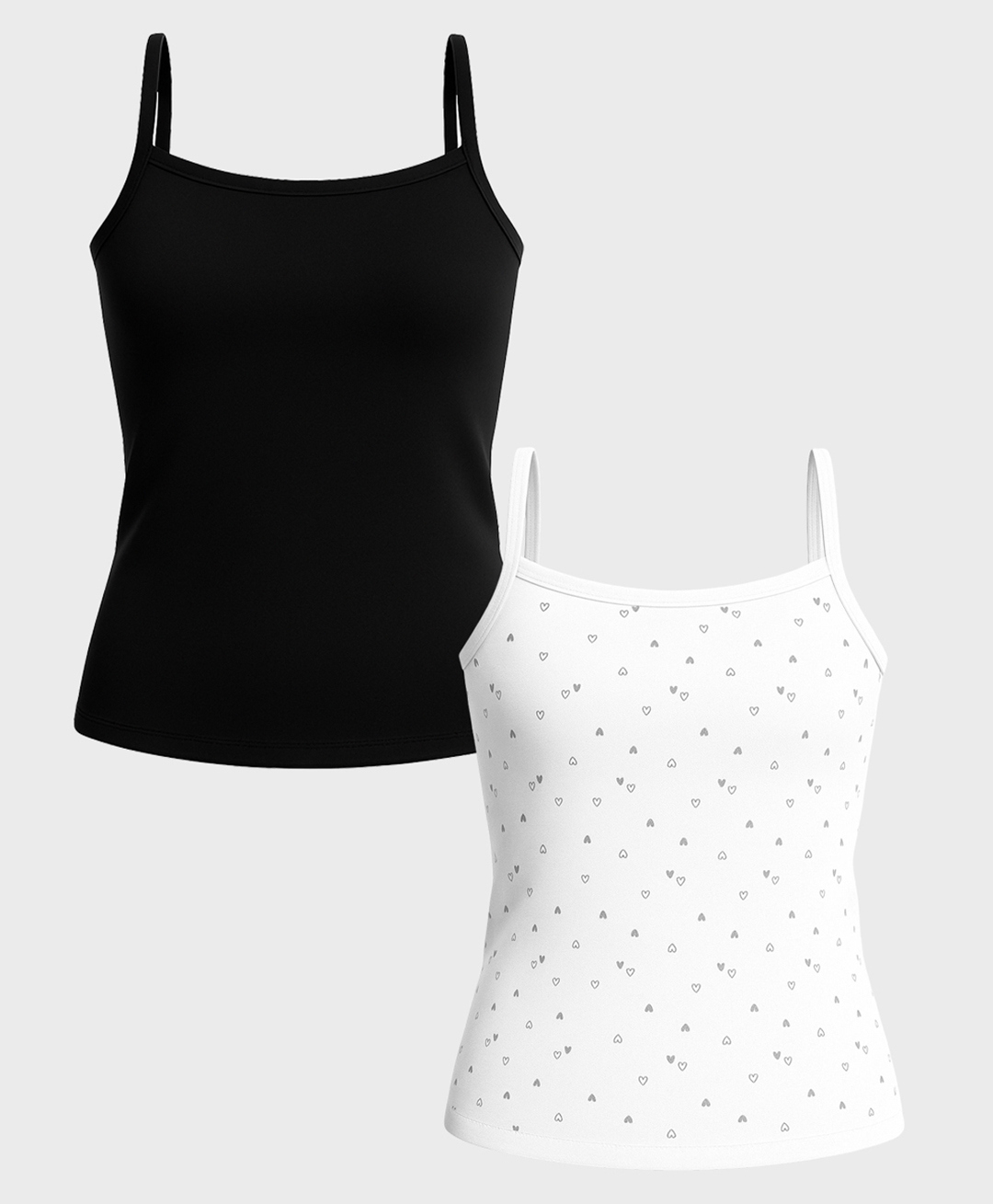 Charm n Cherish Cotton Blend Knit Pack Of 2 Sleeveless Solid & Hearts Printed Camisoles - White & Black-picture-37