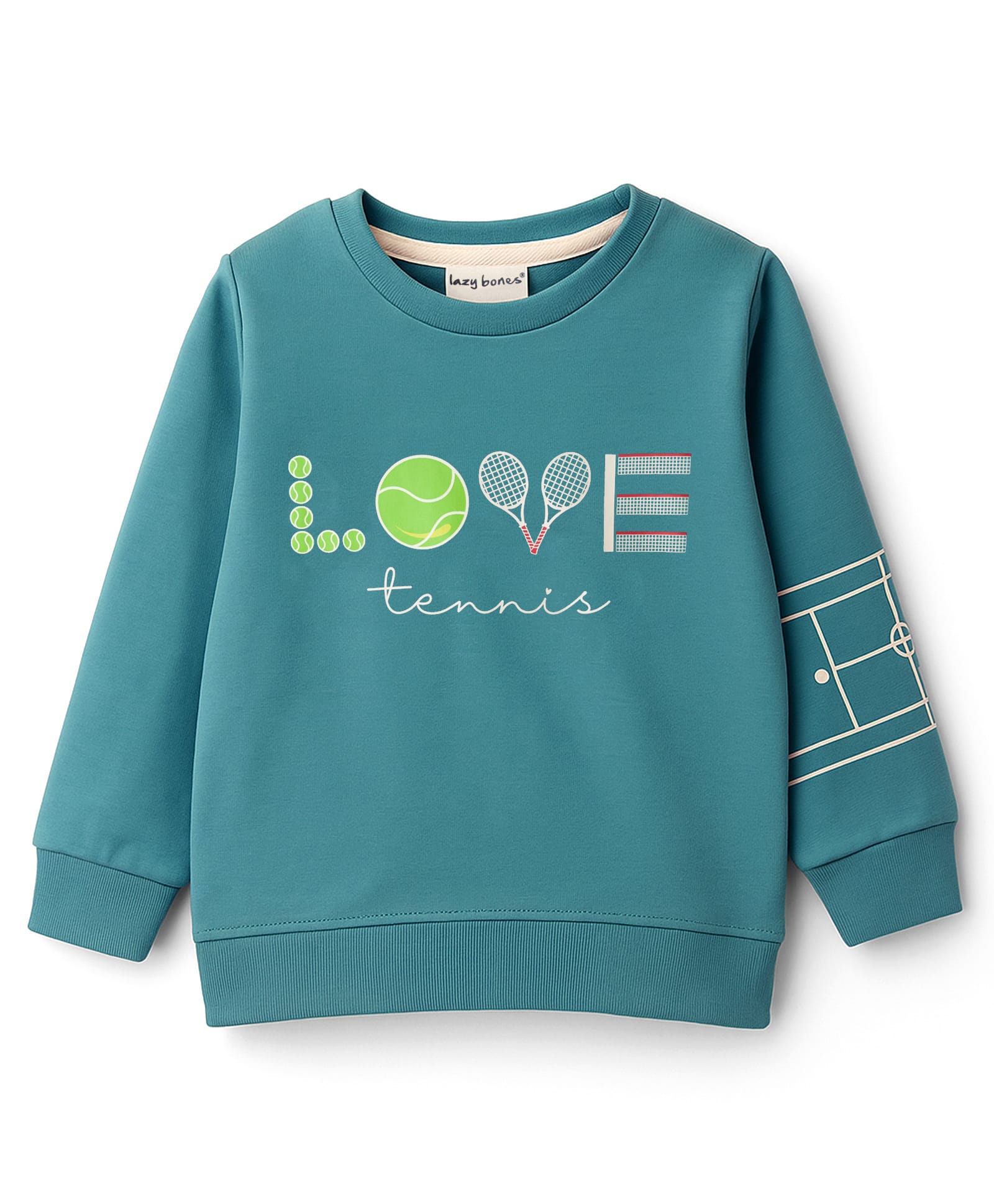 Ollypop Looper Knit Full Sleeves Sweatshirt With Tennis Print - Turquoise-picture-35