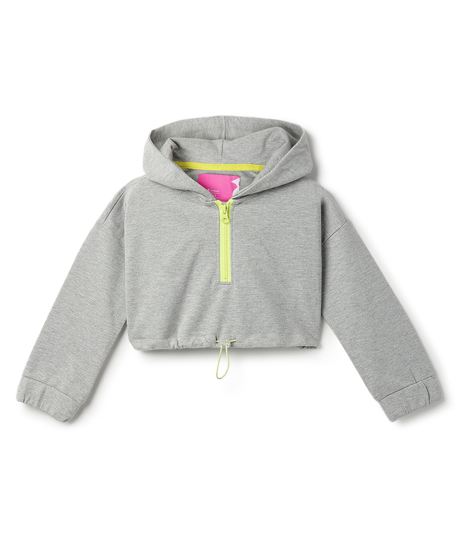 Tales & Stories Knit Full Sleeves Solid Winter Hooded Crop Sweatshirt - Grey-image-12