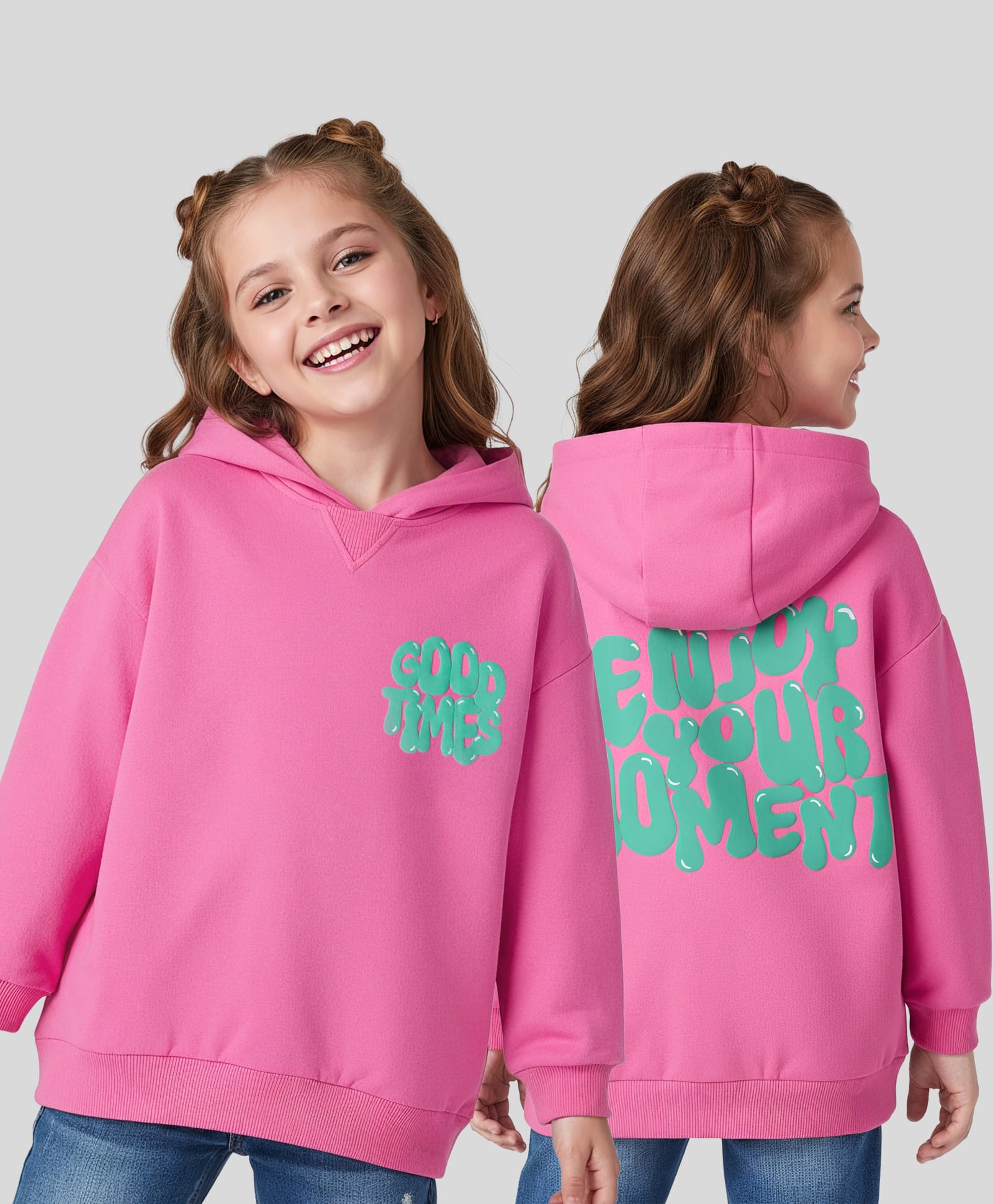 Primo Gino 100% Cotton French Terry Knit Full Sleeves Oversized Hooded Sweatshirt with Text Print - Pink-picture-28