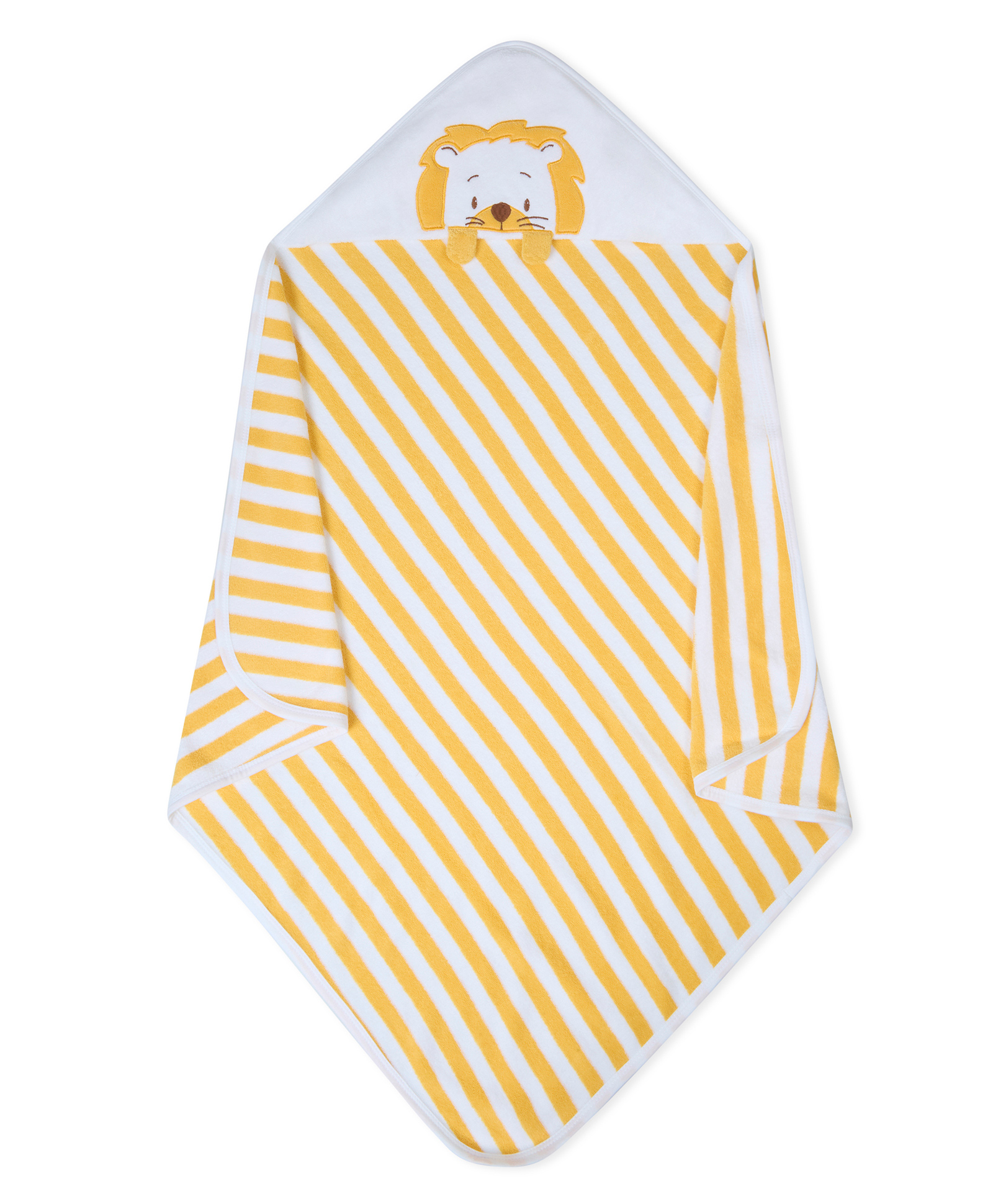 My Milestones 100% Cotton Terry Knit Striped Hooded Towel with with Lion Applique & Embroidery L 76 x B 76 cm - Yellow-picture-23