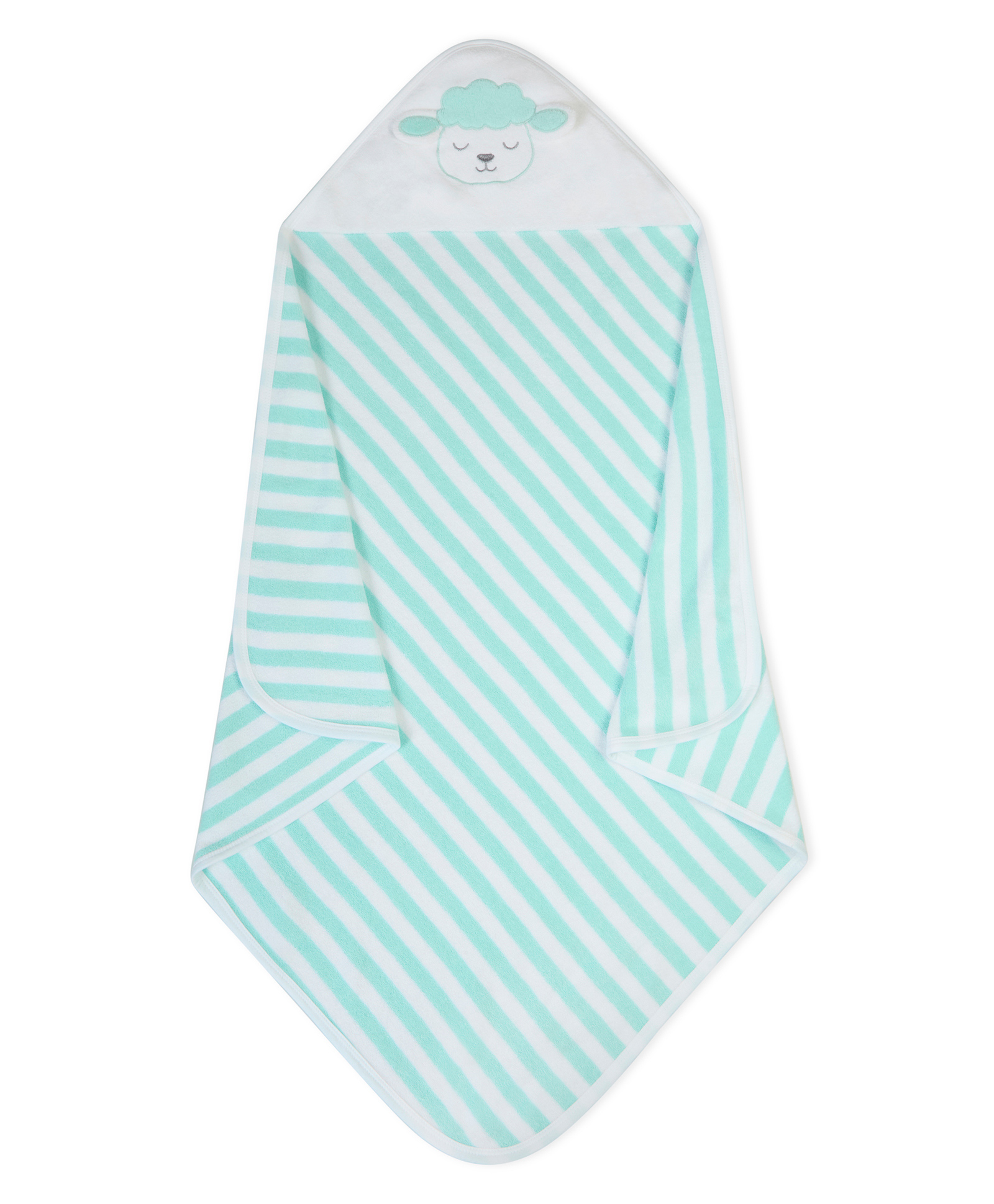 My Milestones 100% Cotton Terry Knit Striped Hooded Towel with with Sheep Applique & Embroidery L 76 x B 76 cm - Aqua-picture-24
